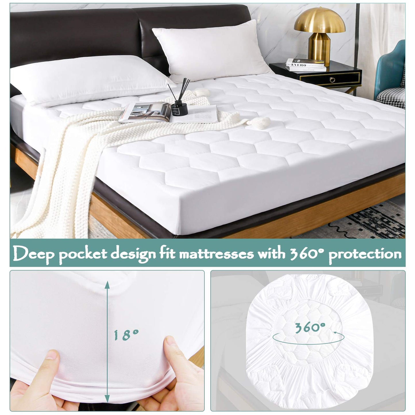 Twin Quilted Waterproof Mattress Pad Cover,Soft Mattress Pad Cover, Waterproof Mattress Protector Stretches up to 16” Deep Pocket-Hollow Alternative Filling-Cooling Mattress Topper