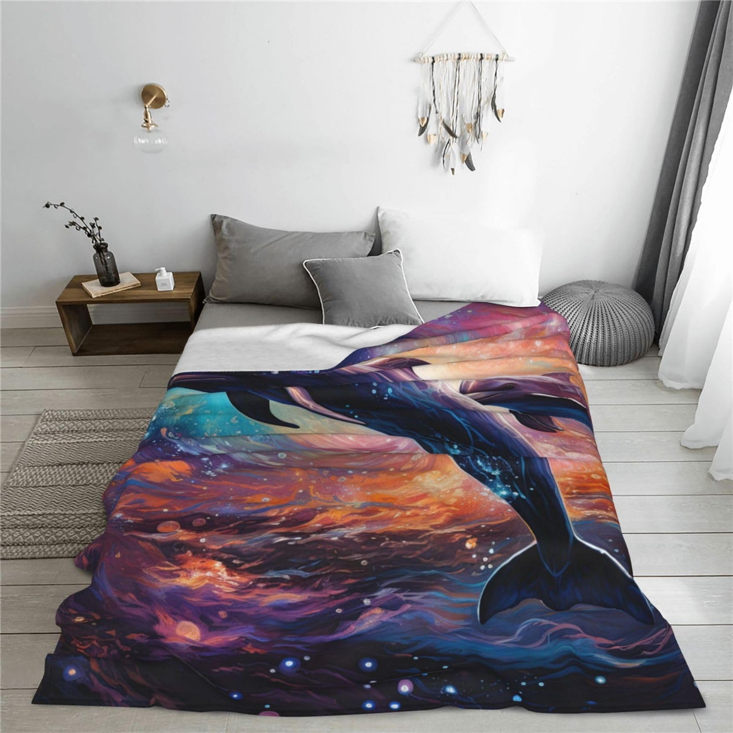 Zeleda Dolphin Throw Blanket Cute Dolphin Blue Ocean Animal Themed Blanket for Kids Boys Girls Adult Room Decor Flannel Plush Ocean Dolphin Blankets Sofa Couch Living Room Bed Camping Travel 60"x50"
