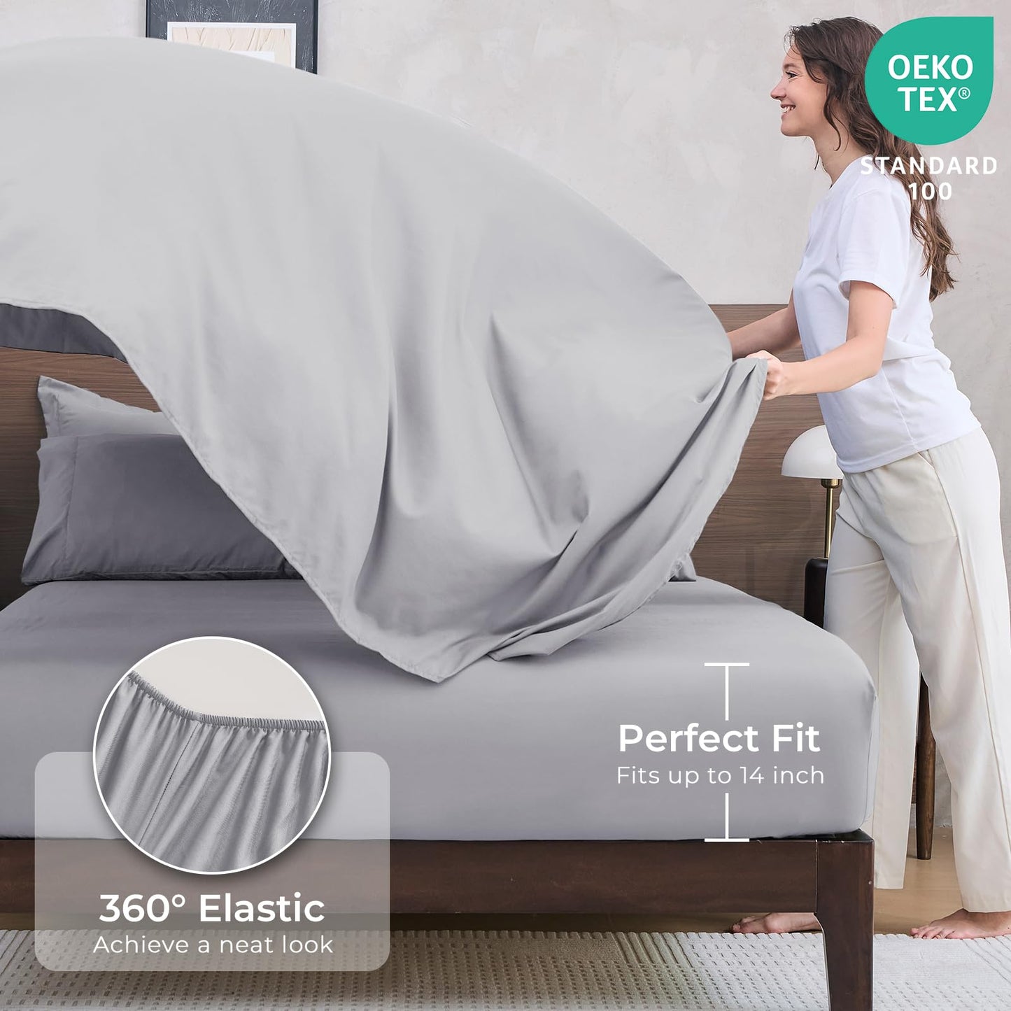HEVUMYI Light Grey Queen Comforter Set - 7-Piece All Season Bed in a Bag Queen, Ultra Soft Bedding Set with Comforter, Flat Sheet, Fitted Sheet, Pillowcases, Pillow Shams, Light Gray