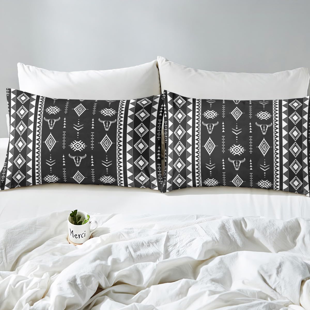 Erosebridal Bull Skull Bed Sheets Set Full Size, Western Aztec Boho Flat Fitted Sheet for Girls Boys Women Men Home Decor, Southwestern Cowboy Bedding Set, Ethnic Horns Bed Sets