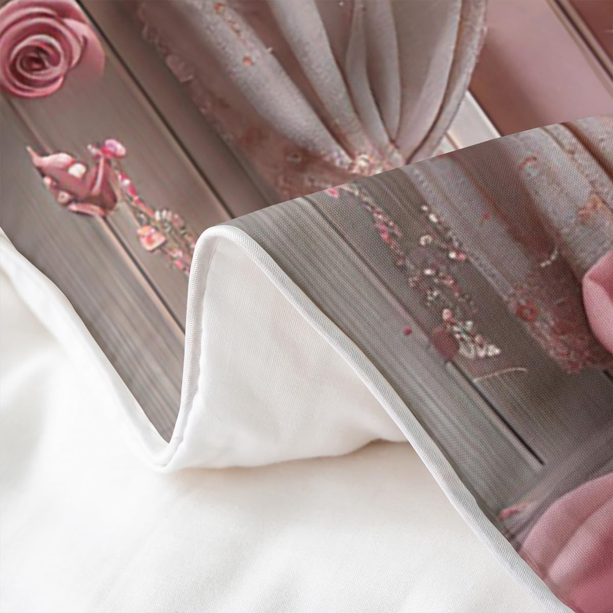 Manfei Cute Cattle 100% Cotton Duvet Cover Set Twin Size, Kawaii Ballet Dancer Bedding Set 2pcs, Pink Flower Heart Print Quilt Cover, Kids Girls Teen Room Decor, 1 Pillowcase,No Comforter