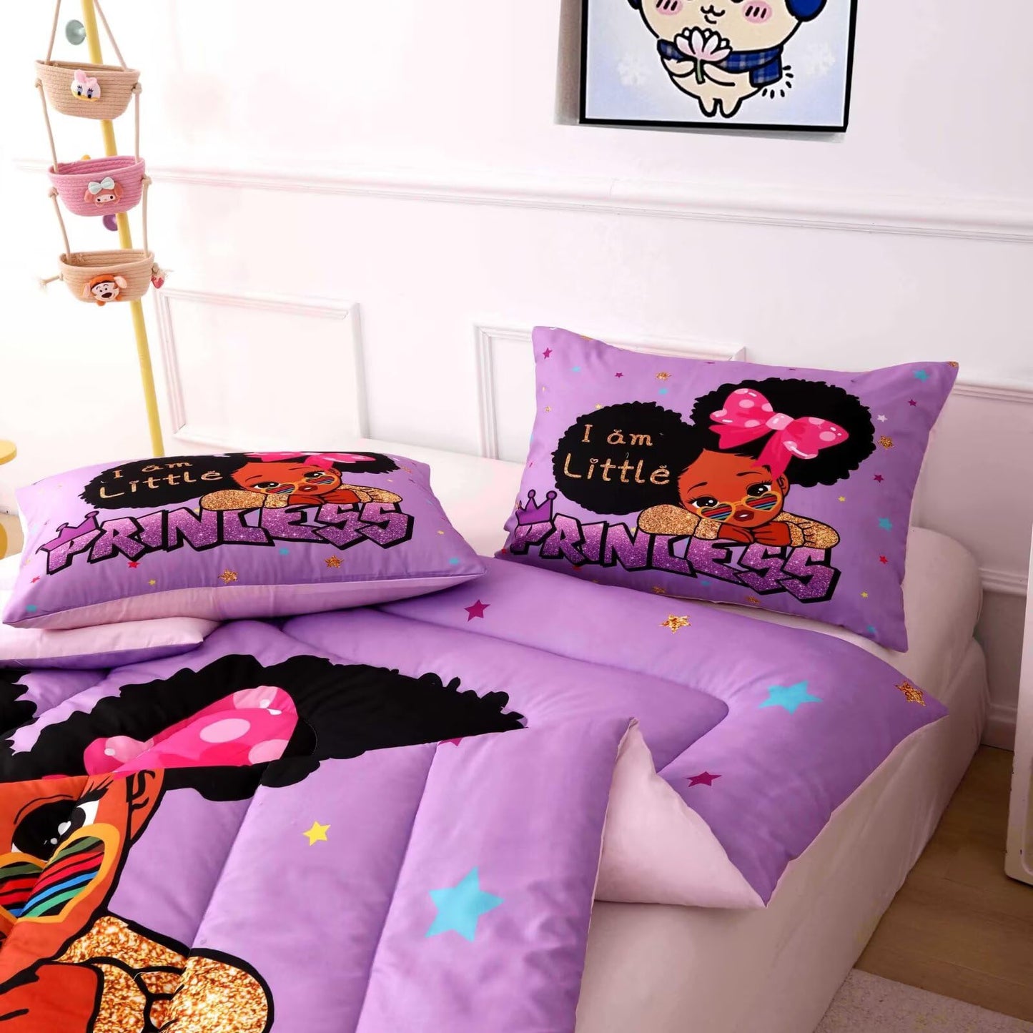 GRAT TIOC Little Black Girl Comforter Sets Twin Size,Black Girl Magic Bedding Set,Cute Little Princess Comforter Set for Kids Melanin Bedroom Bed Sets