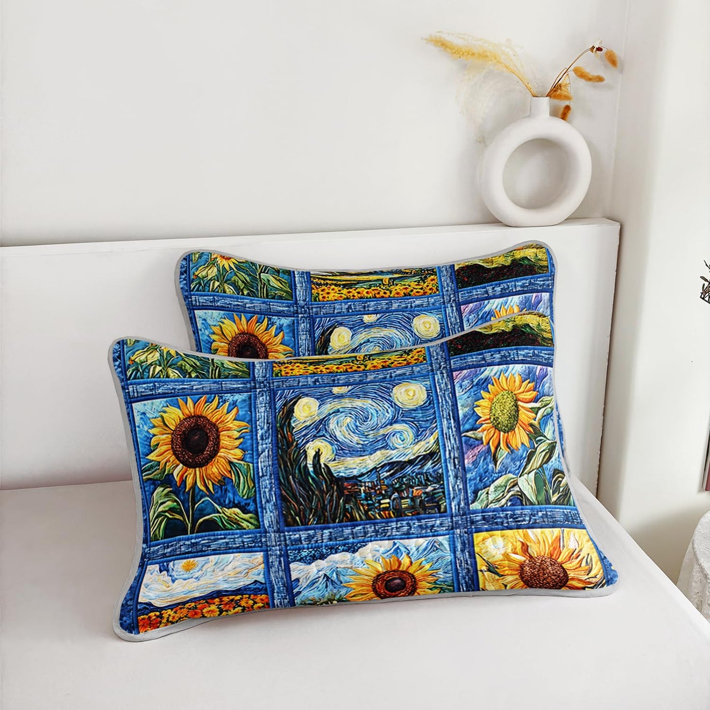 QOOMO Cartoon Sunflower Kids Quilt Set,Flores Print Bedding Set,Blue Room Decoration Soft and Lightweight for All Seasons Twin Size,1 Quilt Set 2 Pillowcases