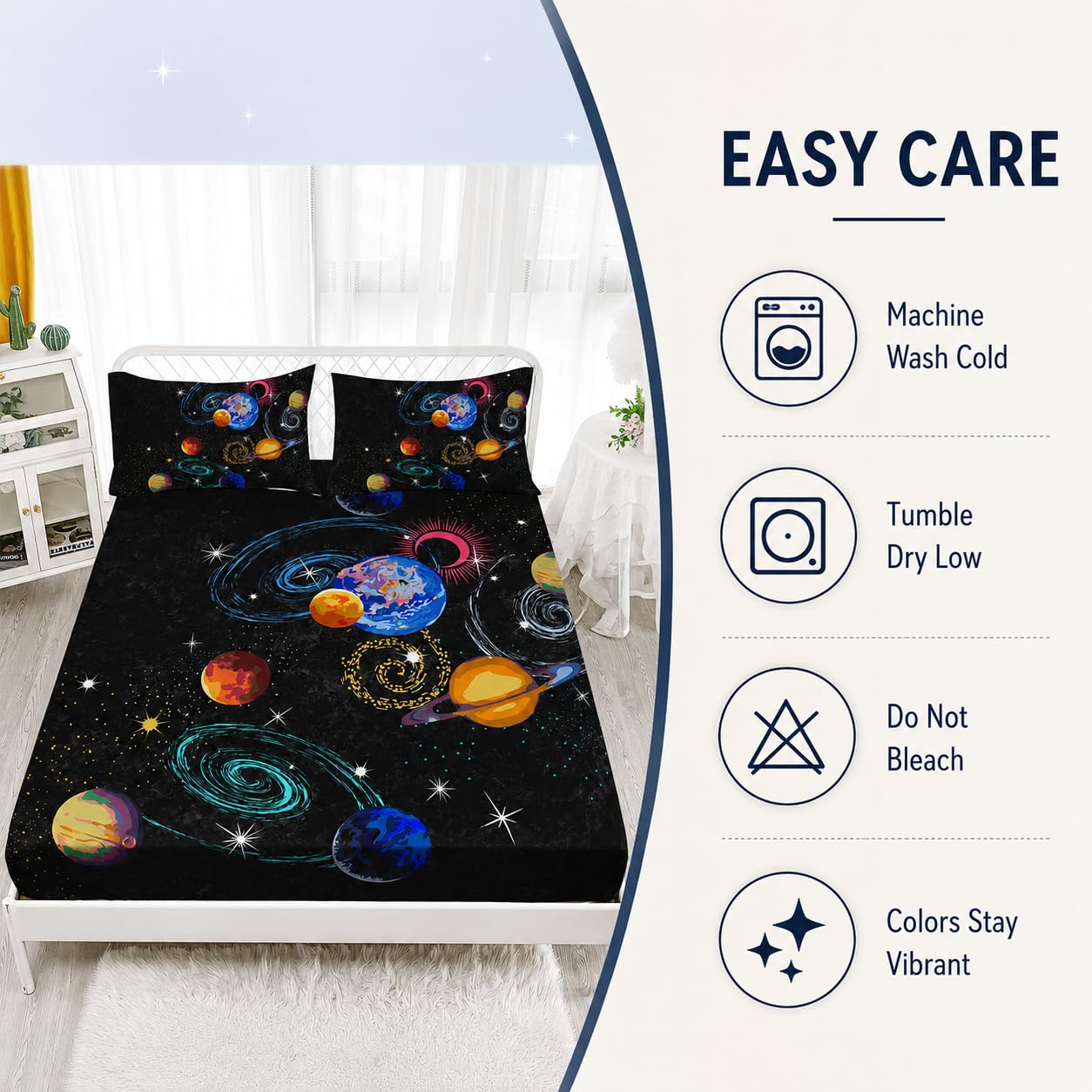 AILONEN Outer Space Twin XL Size Fitted Sheet 3 Pieces Set, Galaxy Starry Sheet for Kids Boys - Eight Planet Theme Soft Breathable Bed Sheet, 1 Fitted Sheet and 2 Pillowcases