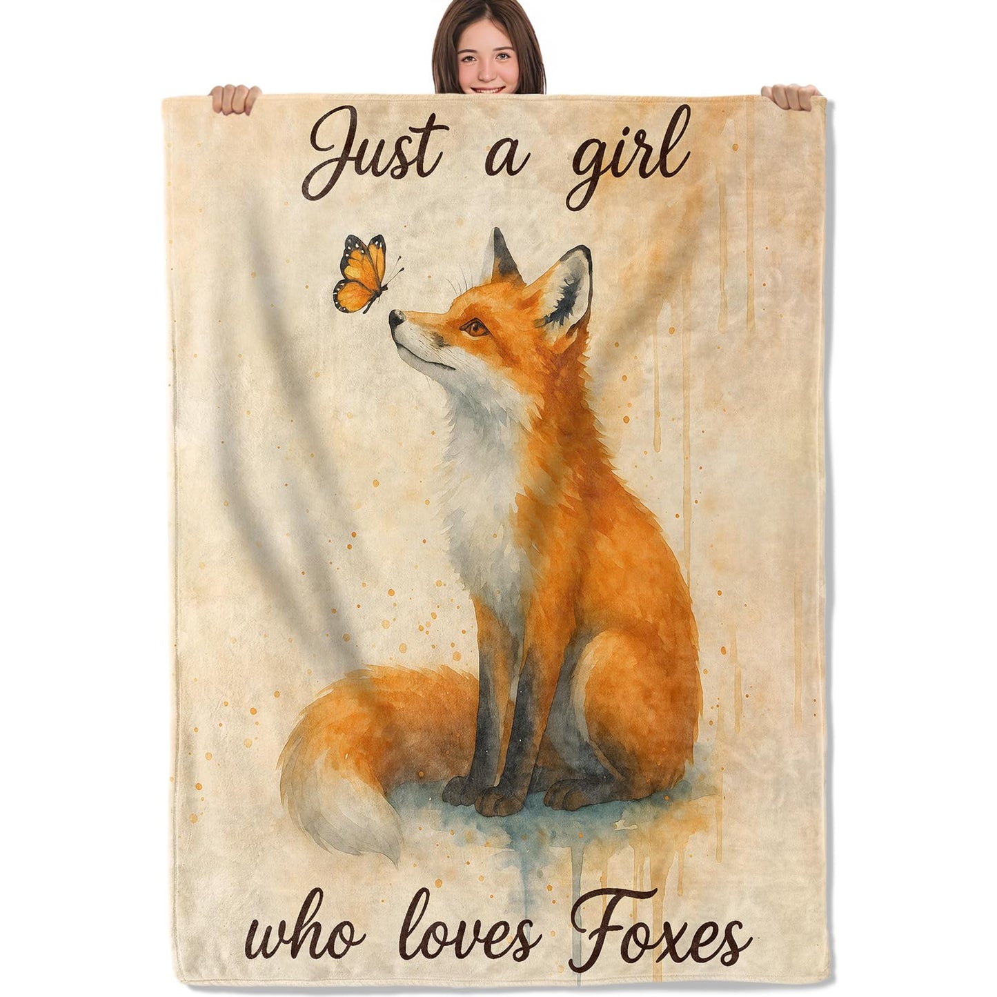 PLKRL Cute Fox Blanket, Soft Cozy Lightweight Flannel Throw Blanket for Living Room Bedroom Travel Home, Whimsical Decor, 50x60 Inch, Animal and Butterfly Blankets Gifts for Women Kids Girls