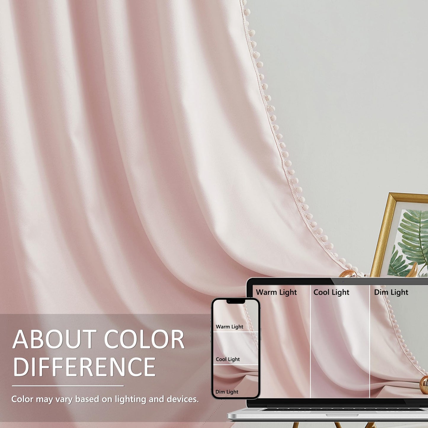 Treatmentex Pompom Blackout Curtains for Bedroom Pink Girls 84 inch Energy Efficient Thermal Insulated Living Room Darkening Curtain Panels for Kitchen Nursery Room 52" w x2 Panels Rod Pocket