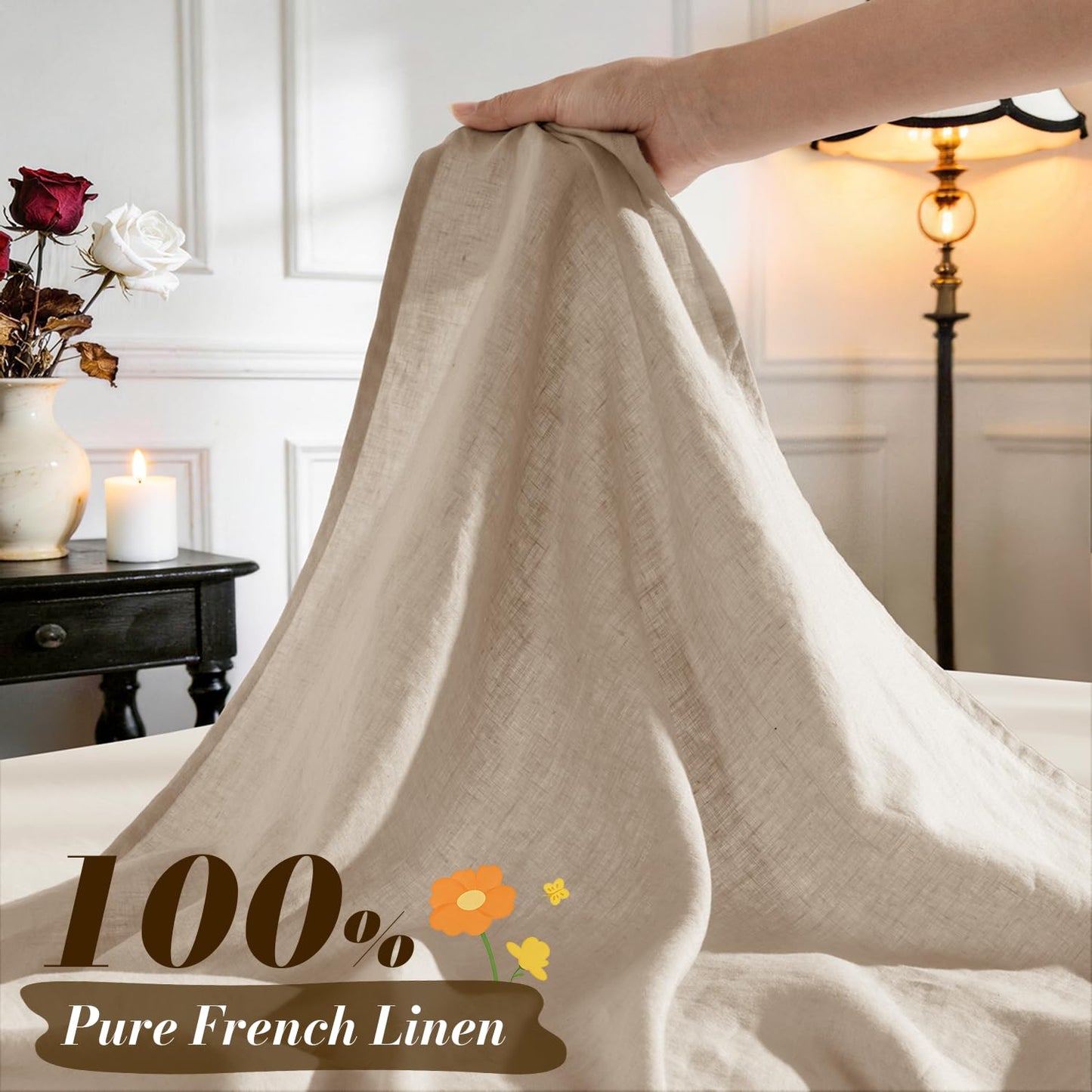 SONORO KATE 100% French Pure Linen Sheets, Breathable and Durable Line Twin Size Sheets, Anti-Tear Line Bed Sheets, Machine Washable, 16 Inch Deep Pocket - 3 Piece (Natural Linen, Twin)