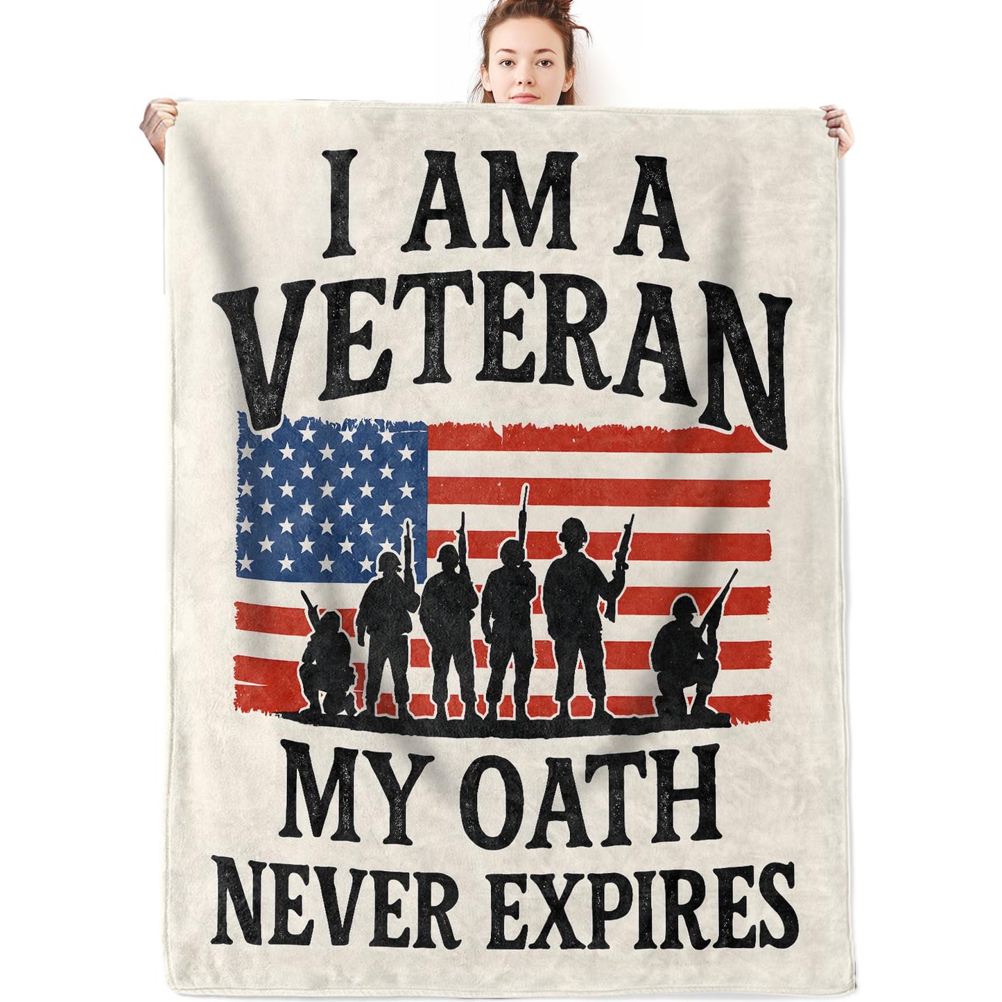 olpddz Patriotic Theme Flannel Blanket Gifts for Men Veteran,60x50inch,Soldier Silhouette and American Flag Throw Blankets,for Bedroom,Sofa,Living Room,Camping,Office Patriot Decor Throws