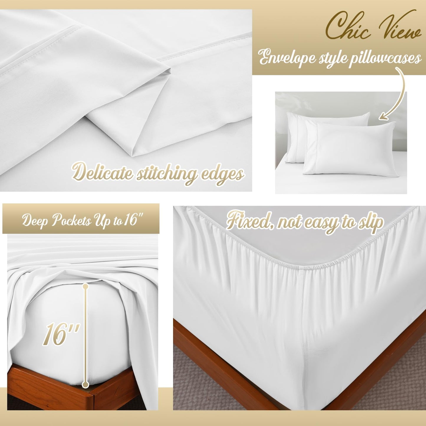 ChicView Full Sheet Set,4 Pieces Hotel Luxury Breathable Soft Microfiber Bedsheets, Anti Pilling Deep Pockets Easy Care Bed Sheets, White