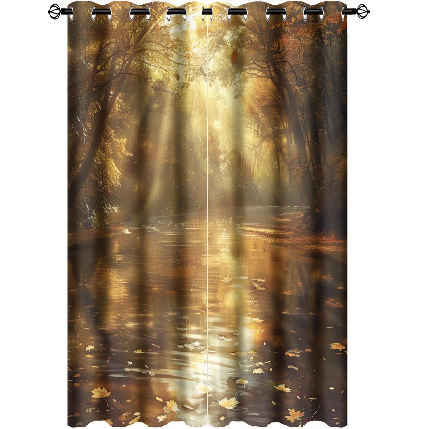 TOWINSFB Autumn River Tree Blackout Curtains for Bedroom/Living Room, Nature Landscape Maple Leaf Grommet Curtains Thermal Insulated Window Drapes, 2 Panels, Each 21W x 63L