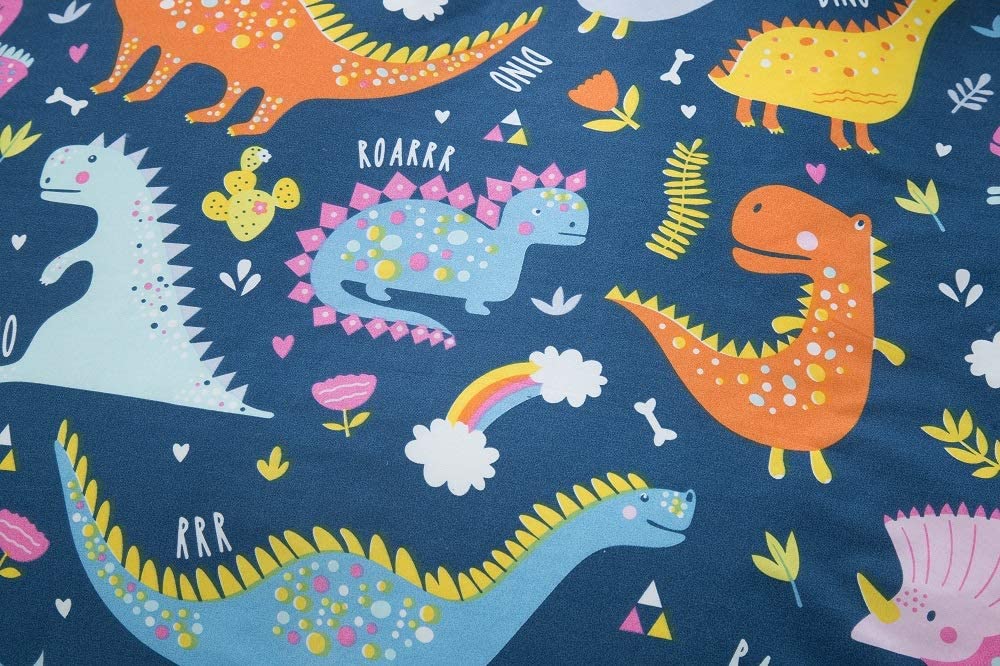 NATURETY Bedding Fitted Sheet with Deep Pocket,Dino Printed Thicken Soft Fabric Bed Sheets (Navy Blue(Dinosaur), Queen)