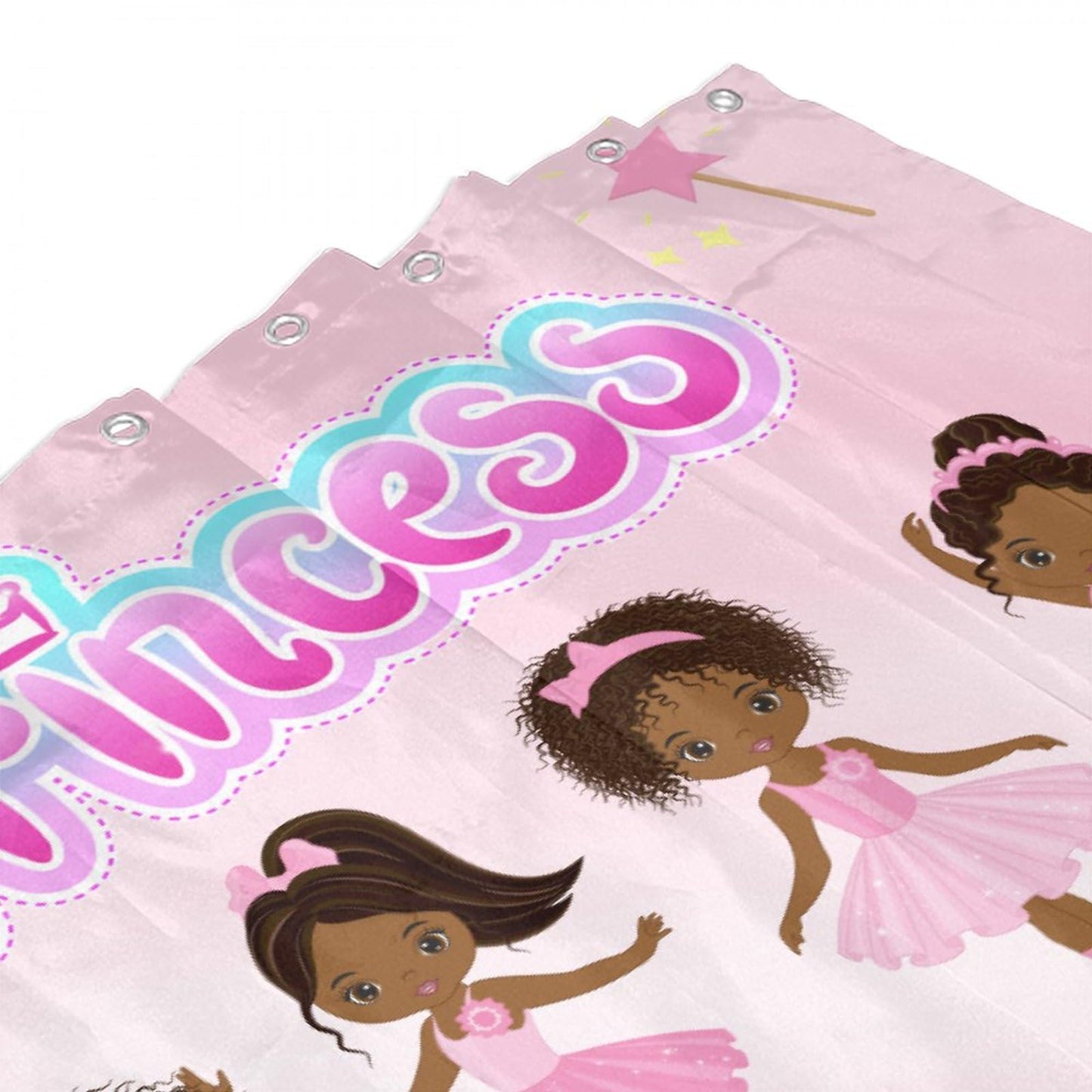DDCBNS Ballerina Princess Pink Shower Curtain,Cute Cartoon Black Girls Print Shower Curtain for Bathroom Decor Fabric Waterproof Upholstery Hook 66x72 Inches