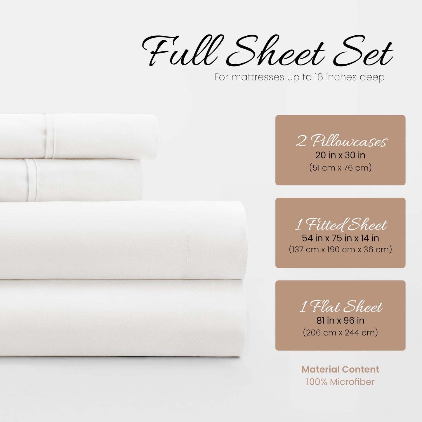 Linen Market Brushed Microfiber Full Sheet Set 4 Piece – Oeko-TEX Certified Ultra Soft & Wrinkle-Free - 16" Deep Pocket Sheets - Easy Care Full Size - White