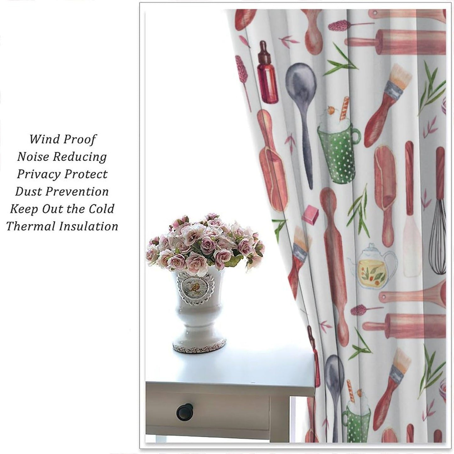 Brebasf Rustic Kitchen Chef Curtains - Abstract Modern Art Cooking Theme Kitchenware Print Window Treatment Room Darkening Blackout Curtains Thermal Insulated Rod Pocket Curtains 2 Panels 45"L x 21"W
