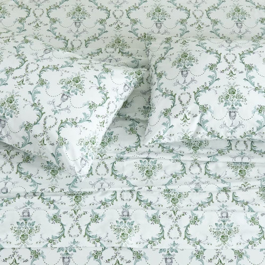 DAUAOTO 100% Cotton Sheets Set Twin Size Printed Bedding Sets, Up to 14" Deep Mattress, Botanical Vines Pattern Bedlinen Set, Green