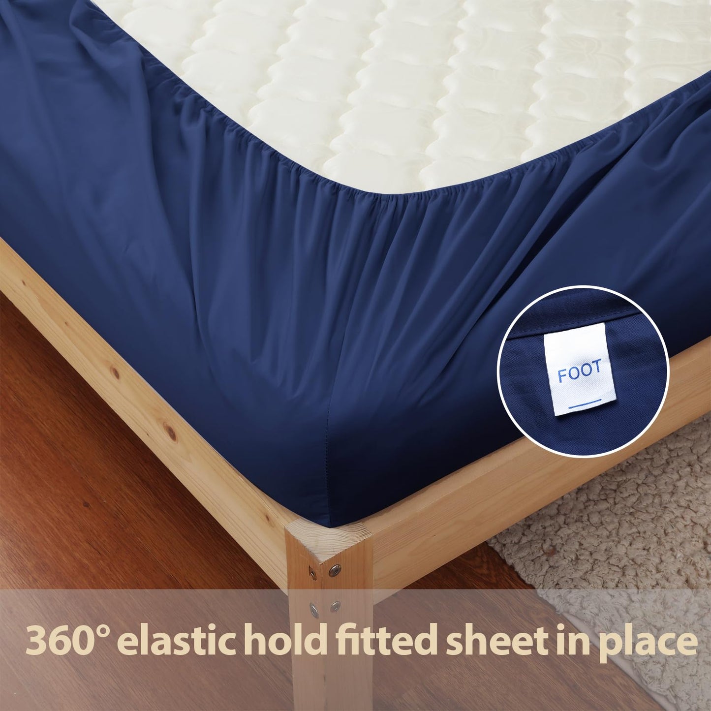 2 Pack Queen Fitted Sheets Only, 100% Egyptian Cotton, Super Soft 600 Thread Count Sateen, 16" Deep Pocket Bottom Sheets, Breathable Hotel Quality, Durable All-Around Elastic, Navy