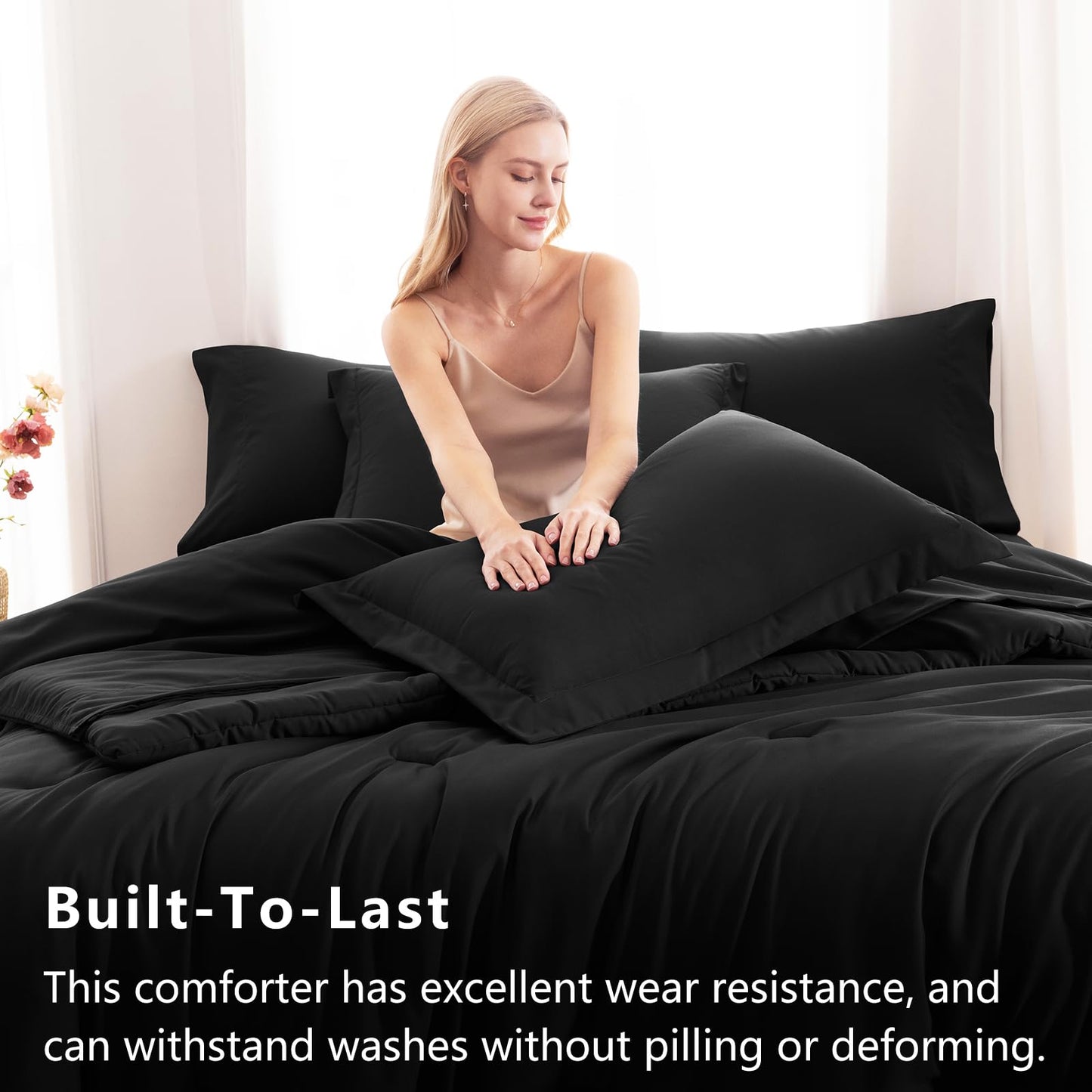 CozyLux King Size Comforter Set Black, 7 Pieces Bed in a Bag King Comforter Set with Sheets, Luxury Soft Bedding Sets with Down Alternative Comforter, Fitted Sheet, Flat Sheet, Pillowcases & Shams