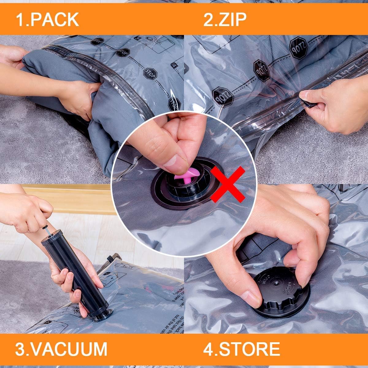 GONGSHI Vacuum Storage Bags, Space Saver Seal Bags For Clothing, Travel Luggage,Blankets, Comforters, Pillows, Clothes Storage.12 Jumbo