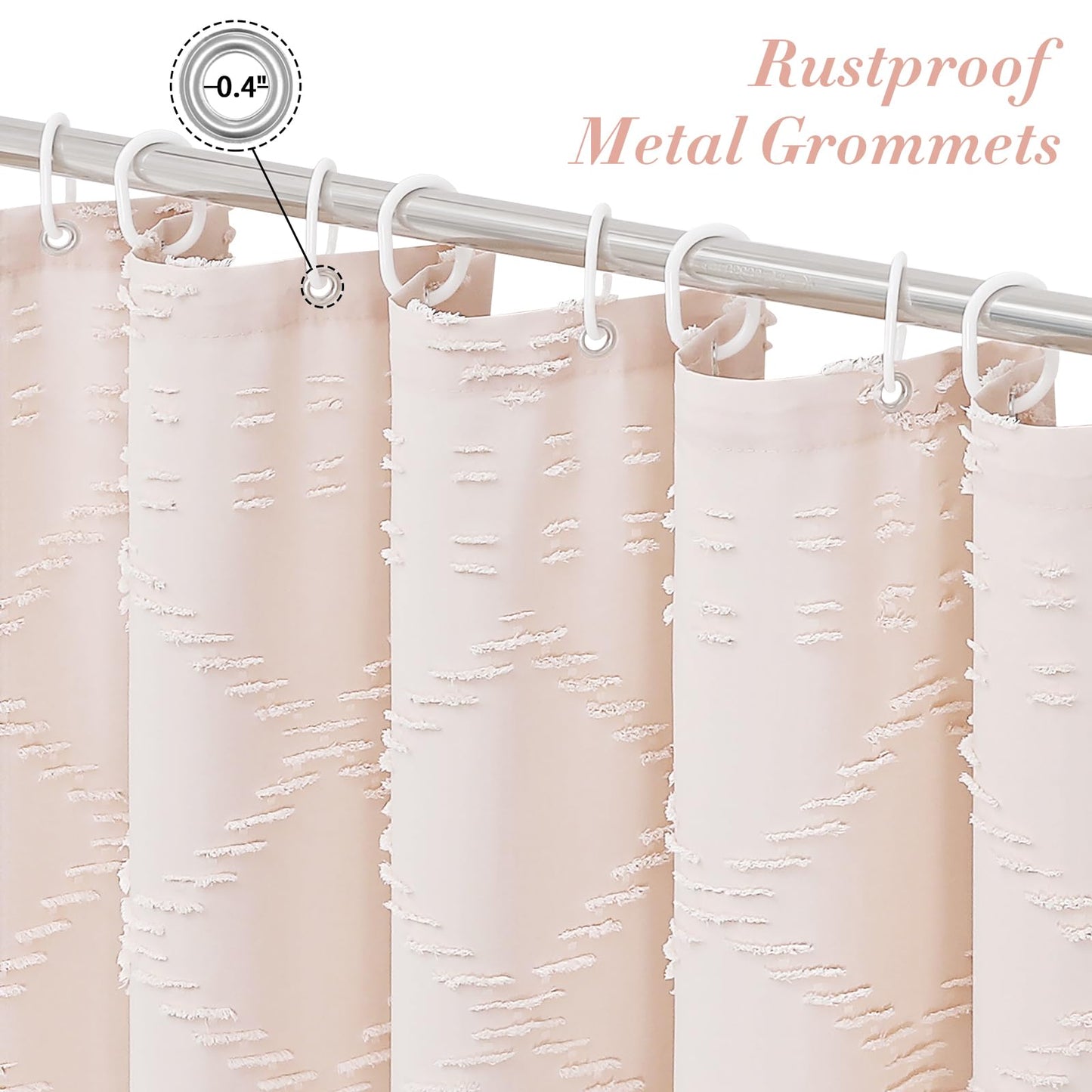 Craidlela Boho Light Pink Woven Fabric Shower Curtain with Tassel 72 x 72 Modern Farmhouse Minimalist, Pink Bohemia Tufted Chevron Striped Chic Textured, Waterproof Cloth Curtain for Bathroom