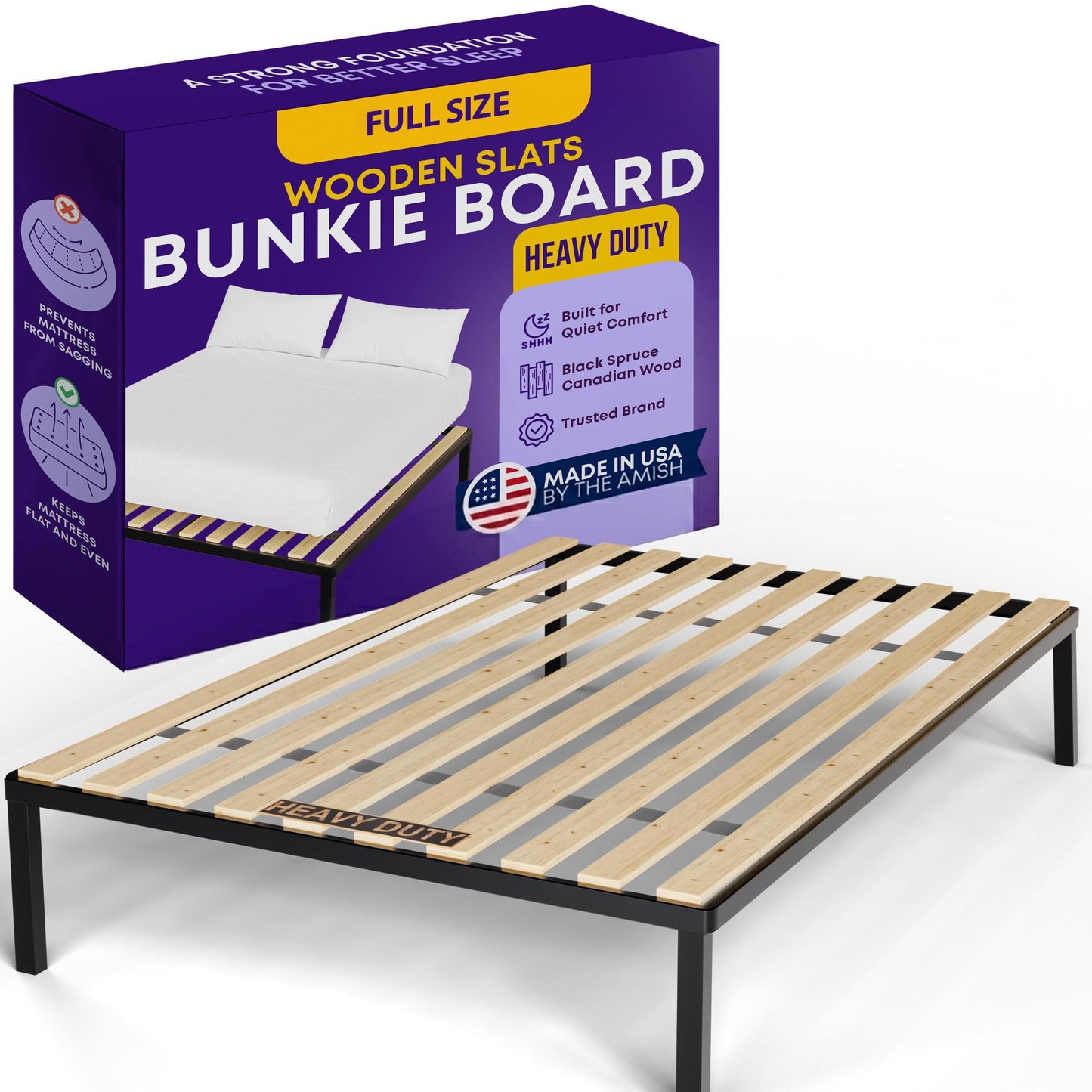 Greaton, Wooden Full Bed Slats for Support Under Mattress – Replacement Wood Slats for Full Size Bed Frame – Under Mattress Support Without Extra Height – 3.38-Inch Standard Width