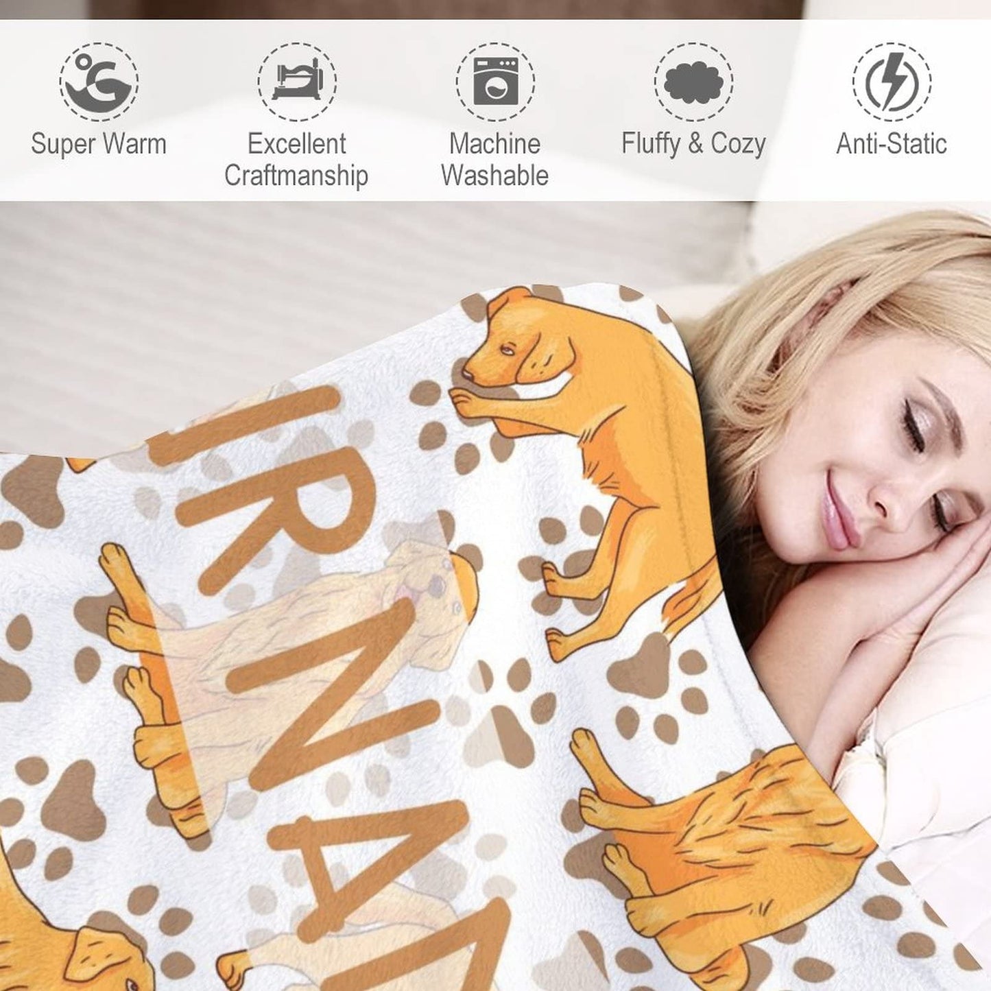AIOMXZZ Personalized Golden Retriever Blanket Gifts with Text Name, 60"x80" Dog Pattern Flannel Fleece Throw Blanket Soft, Lightweight, Comfortable, Warm Golden Retriever Blanket for Adults Kids