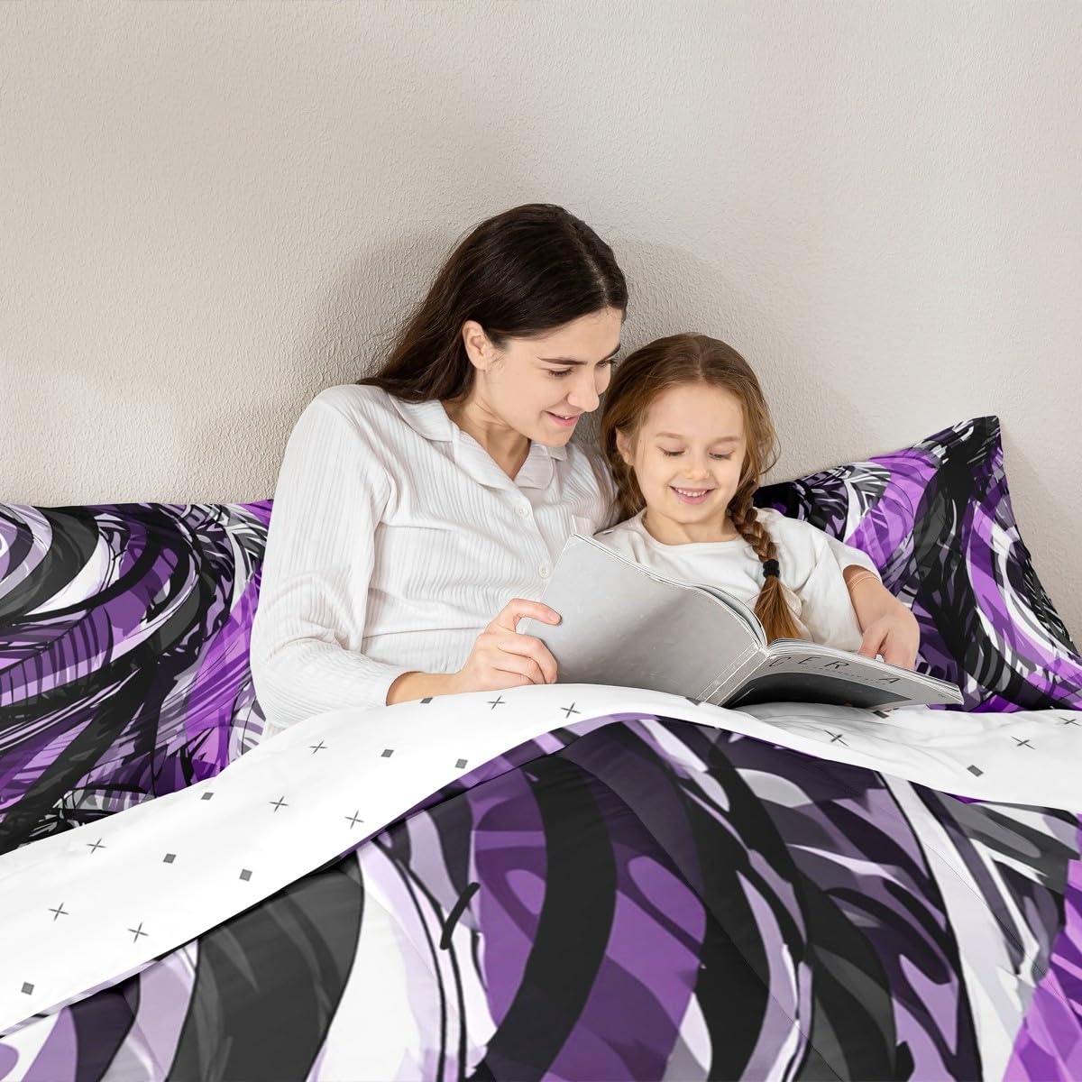 jejeloiu Modern Abstract Comforter Full Size Purple Stripes Black Gray Comforter Set for Boys Girls Adults Retro Spiral Geometric Bedding Set Room Decor Quilt 3Pcs Boys