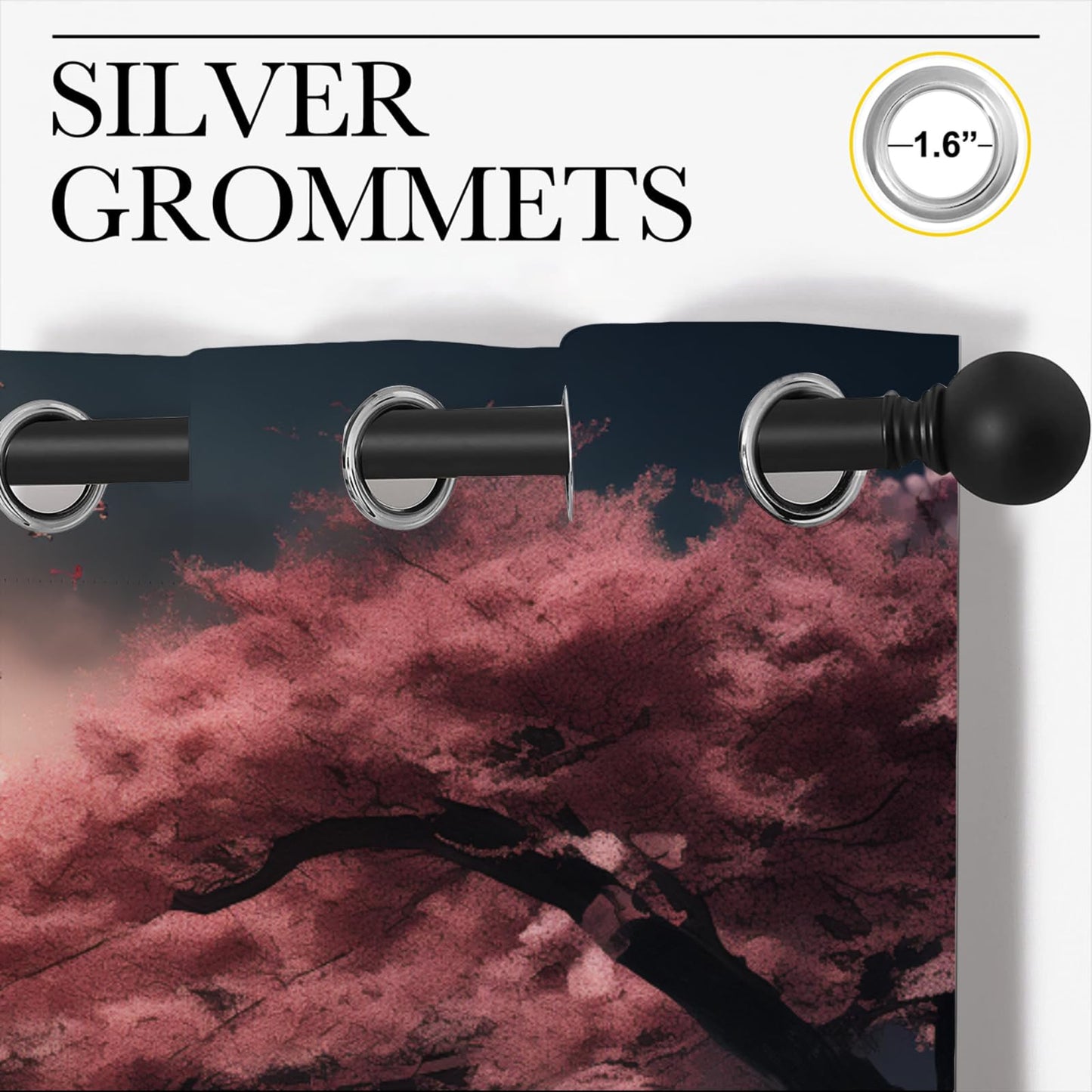 LHROOMJK Japanese Cherry Blossom Blackout Curtains for Boys Girl Bedroom Home Decor,Asian Anime Floral Mountain Pink Moon Thermal Insulated Grommet Darkening Living Room Window Drapes, 72 x 63 inch
