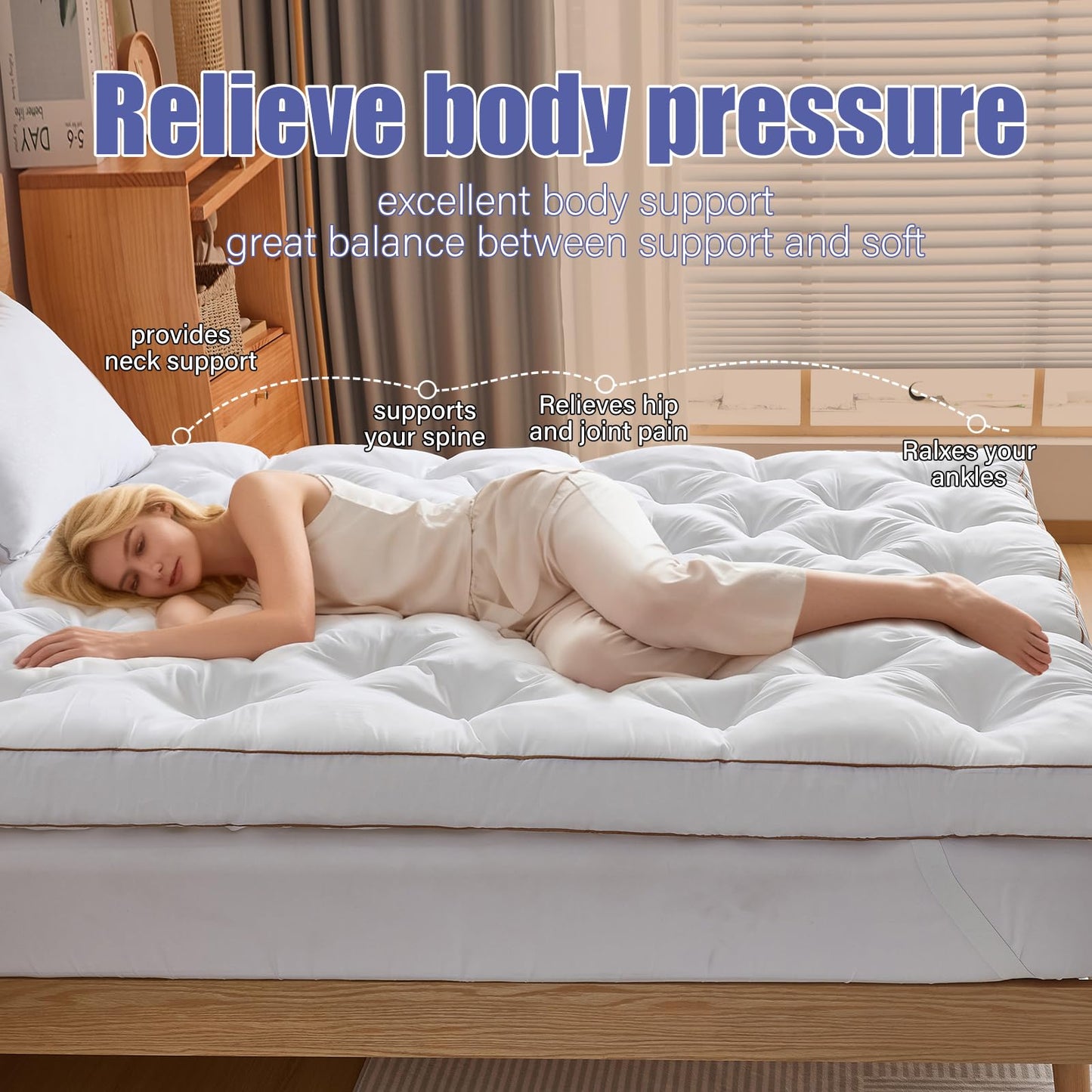 WhatsBedding 4 Inch Memory Foam Mattress Topper Queen for Back Pain Relief, Filled with Breathable Gel Memory Foam, Fluffy Comfort Supportive Pillow Top Mattress Topper, 80x60x4in