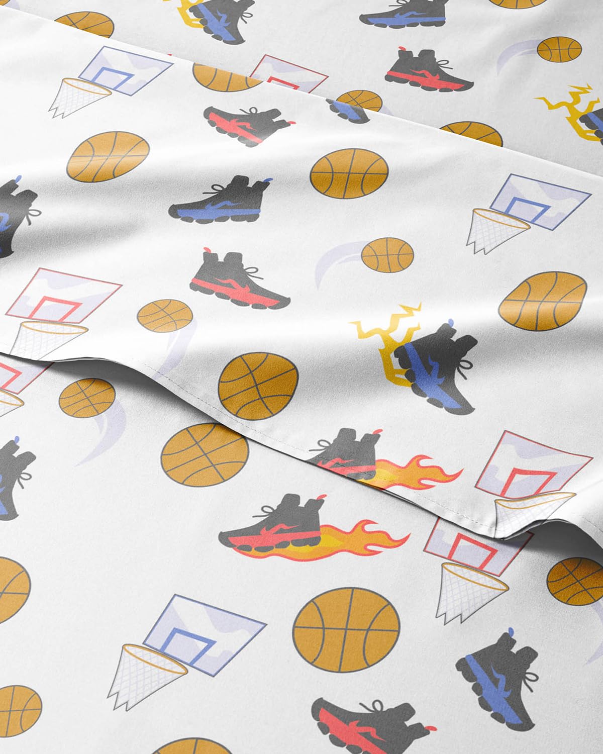 Kids Twin Size Bed Sheet Set - 3 Piece Kids Loft Bed Sheets - Basketball Sports ThemeD Bedding - Soft, Cute and Cozy - Breathable & Machine Washable - Athlete Bed Set for Boys, Girls, Teens & Toddlers
