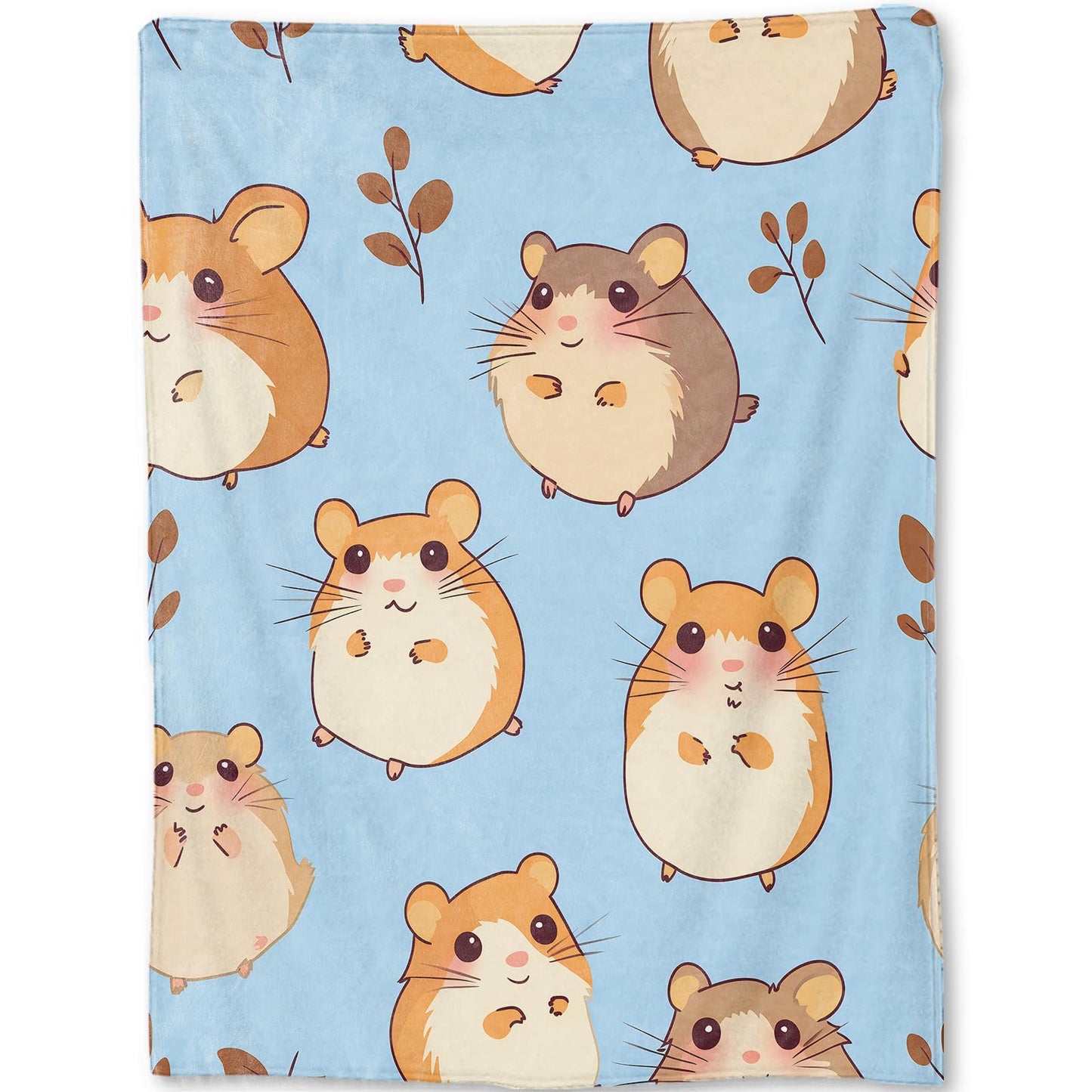 ainori Hamster Blanket - Cute Cartoon Hamsters Light Blue Fleece Throw,Gifts for Kids Adult, Soft & Warm,Lightweight, for Modern Rustic Whimsical Decor, Animal Lovers, and Room Home Accents 50x60in