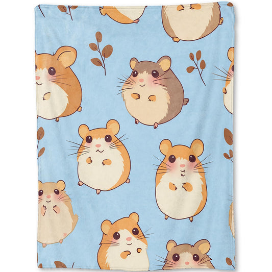 ainori Hamster Blanket - Cute Cartoon Hamsters Light Blue Fleece Throw,Gifts for Kids Adult, Soft & Warm,Lightweight, for Modern Rustic Whimsical Decor, Animal Lovers, and Room Home Accents 50x60in