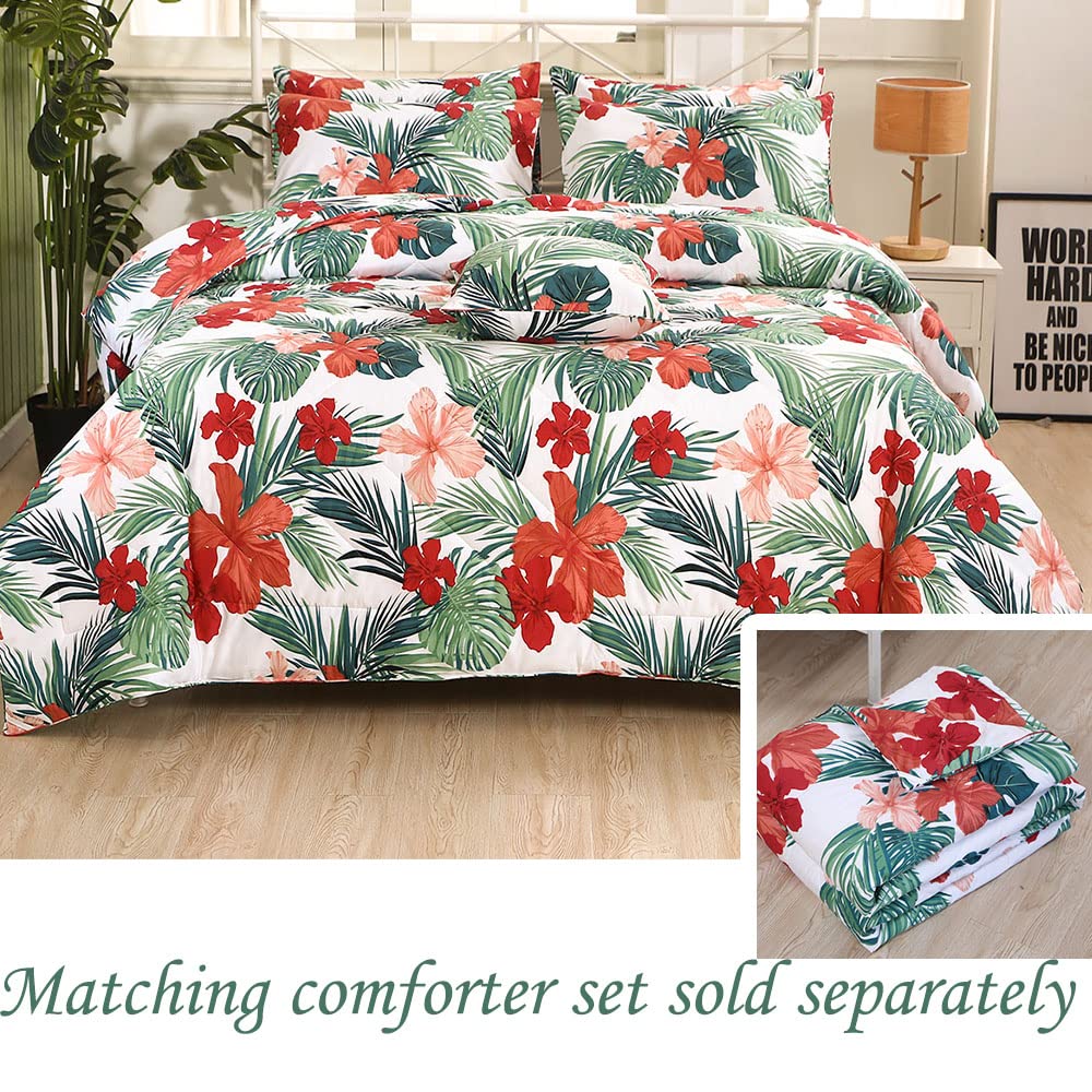 FADFAY Green Floral Sheets Queen Size 100% Cotton Floral Bed Sheet Ultra Soft Tropical Bedding Banana Palm Leaves Top Sheet Hawaiian Deep Pocket Fitted Sheet 4-Pieces