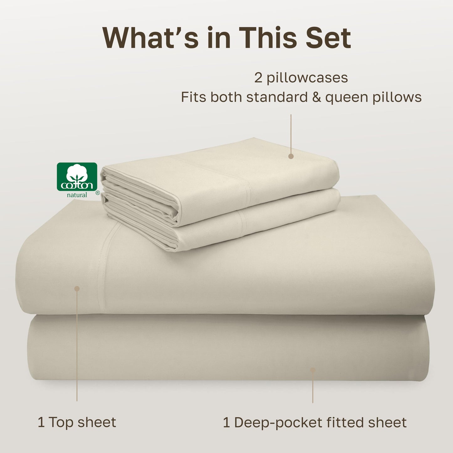 California Design Den Luxury Full Size Sheet Set - 100% Cotton, 600 Thread Count Deep Pocket Full Size Bed Sheets, Sateen Weave - Cream (Warm Ivory)
