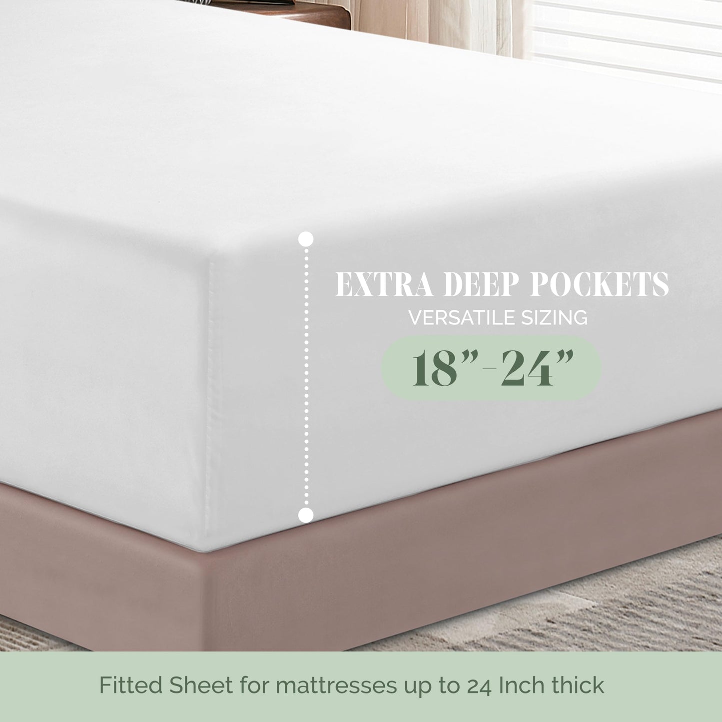 Elegant Comfort 1500 Premium Hotel Quality 18-24 Inches Deep - Extra Deep Pocket Single Fitted Sheet for High Mattress, Luxury and Softest, Smart Pocket - Wrinkle Free, King, White