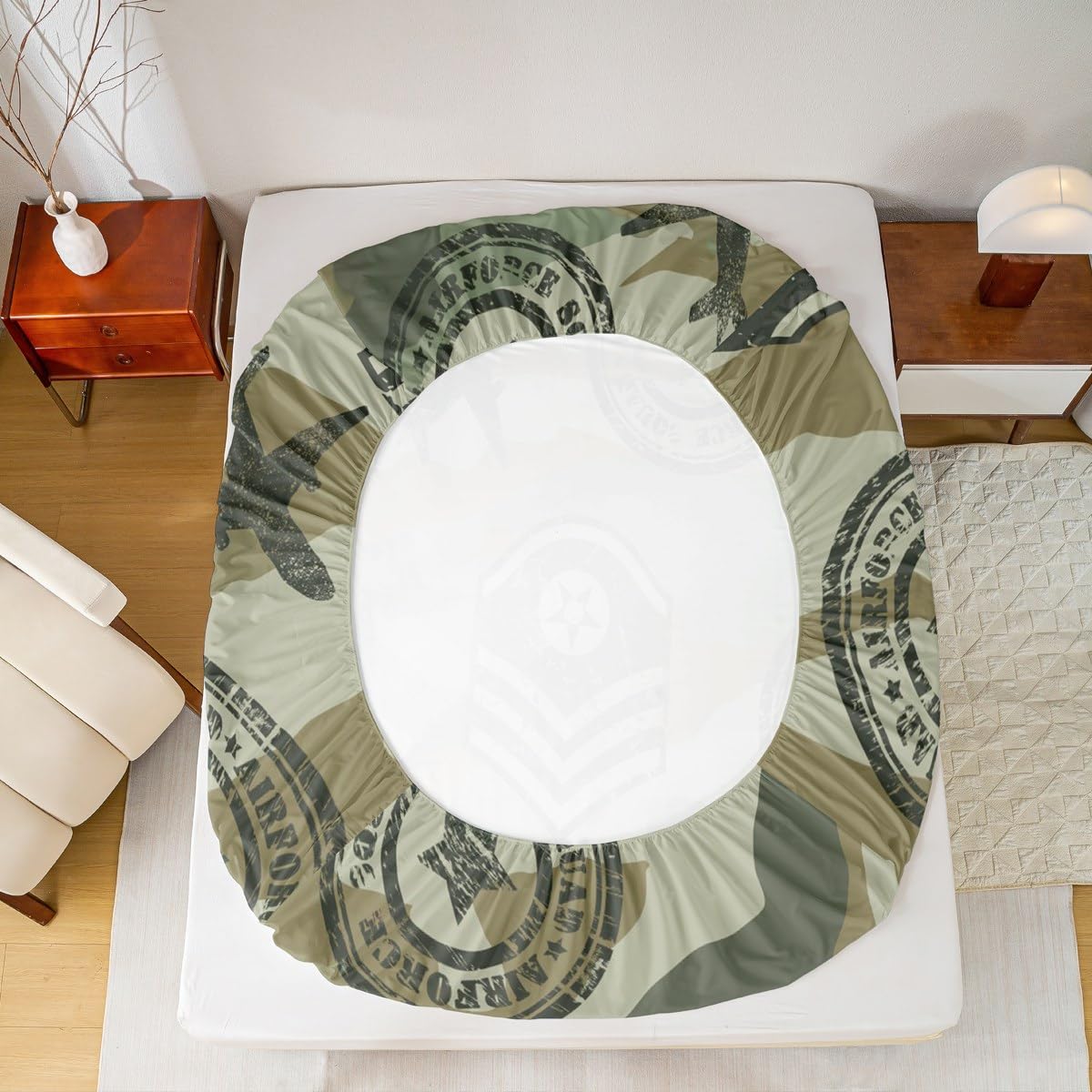 Kids Camo Airplane Bed Sheet Set Camouflage Airplane Decor Bedding Sheets for Teens Boys Military Aircraft Bedding Fitted Sheet Novelty Modern Army Green Bed Cover Bedroom Collection 3Pcs Full Size