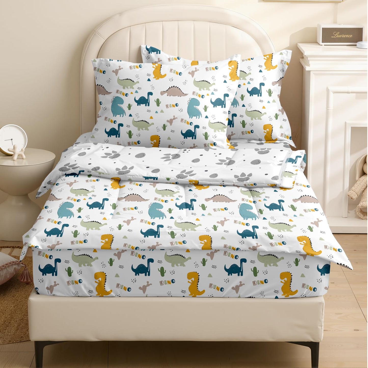 Yadangxiawa Kids Comforter Set,Zipper Bedding Twin for Boys,Dinosaurs Printed Comforter Set with Paw Fitted Sheets and Pillowcases for All Season(Dinosaurs Twin)
