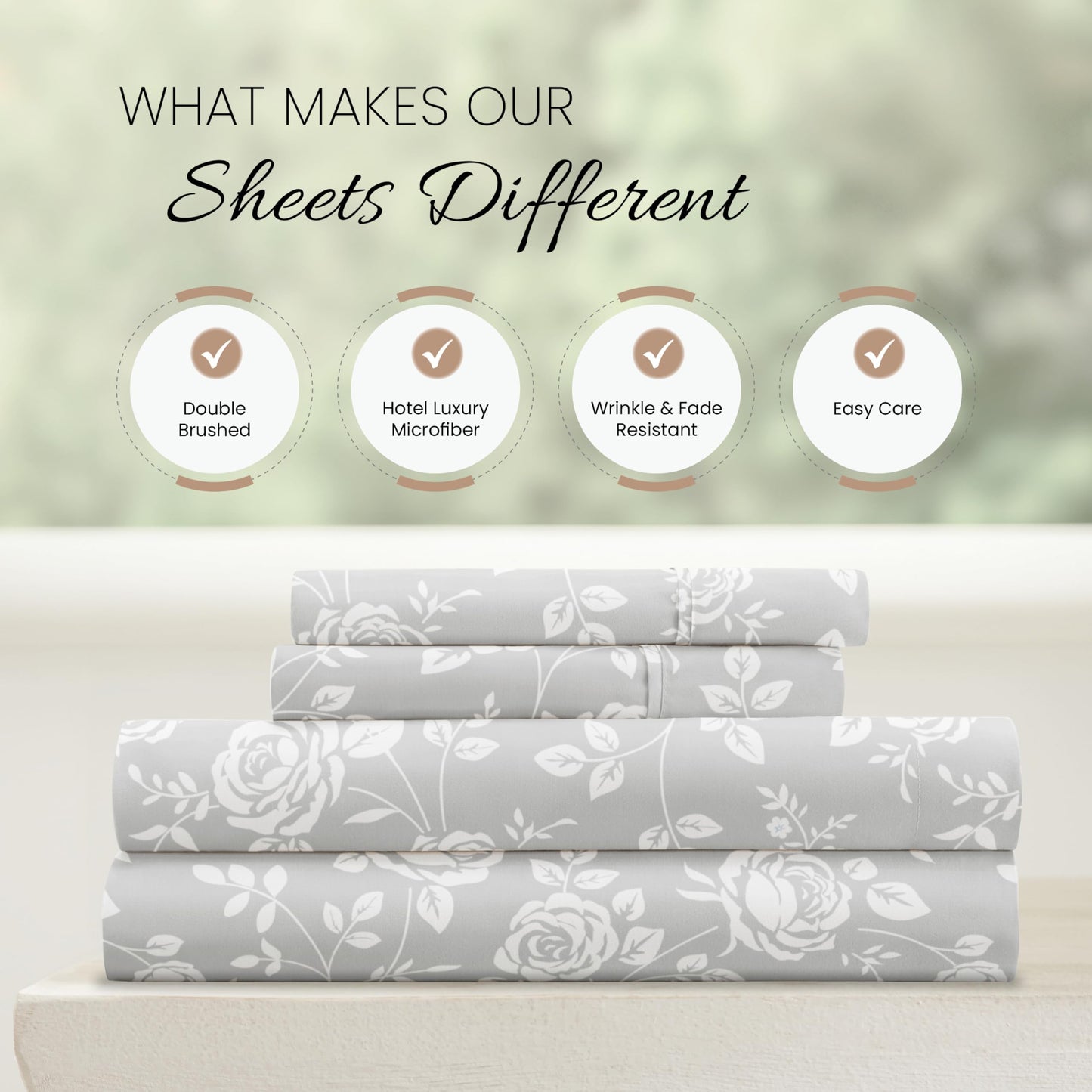 Linen Market 4 Piece Full Bedding Sheet Set (Light Gray Roses) - Sleep Better Than Ever with These Ultra-Soft & Cooling Bed Sheets for Your Full Size Bed - Deep Pocket Fits 16" Mattress