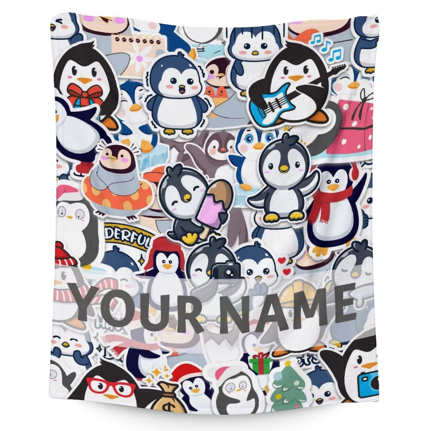 Personalized Penguin Throw Blanket Gifts with Name - 50"x60" Blanket for Adults, Kids - Colorful Soft Plush Blankets for Bed, Couch, Sofa
