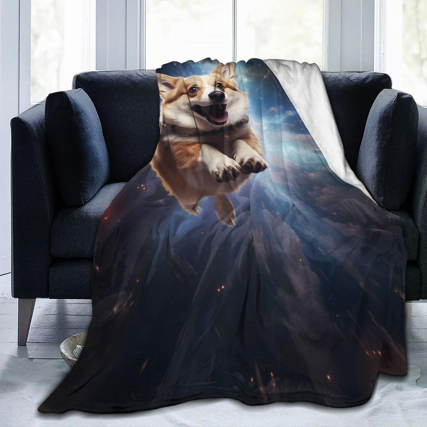 amepay Funny Corgi Blanket Gifts for Corgi Lovers Grils Boys Cute Puppy Dog Universe Flannel Throw Blankets Soft Fuzzy Lightweight for Home Decor Couch Bed Sofa 60x50 Inches