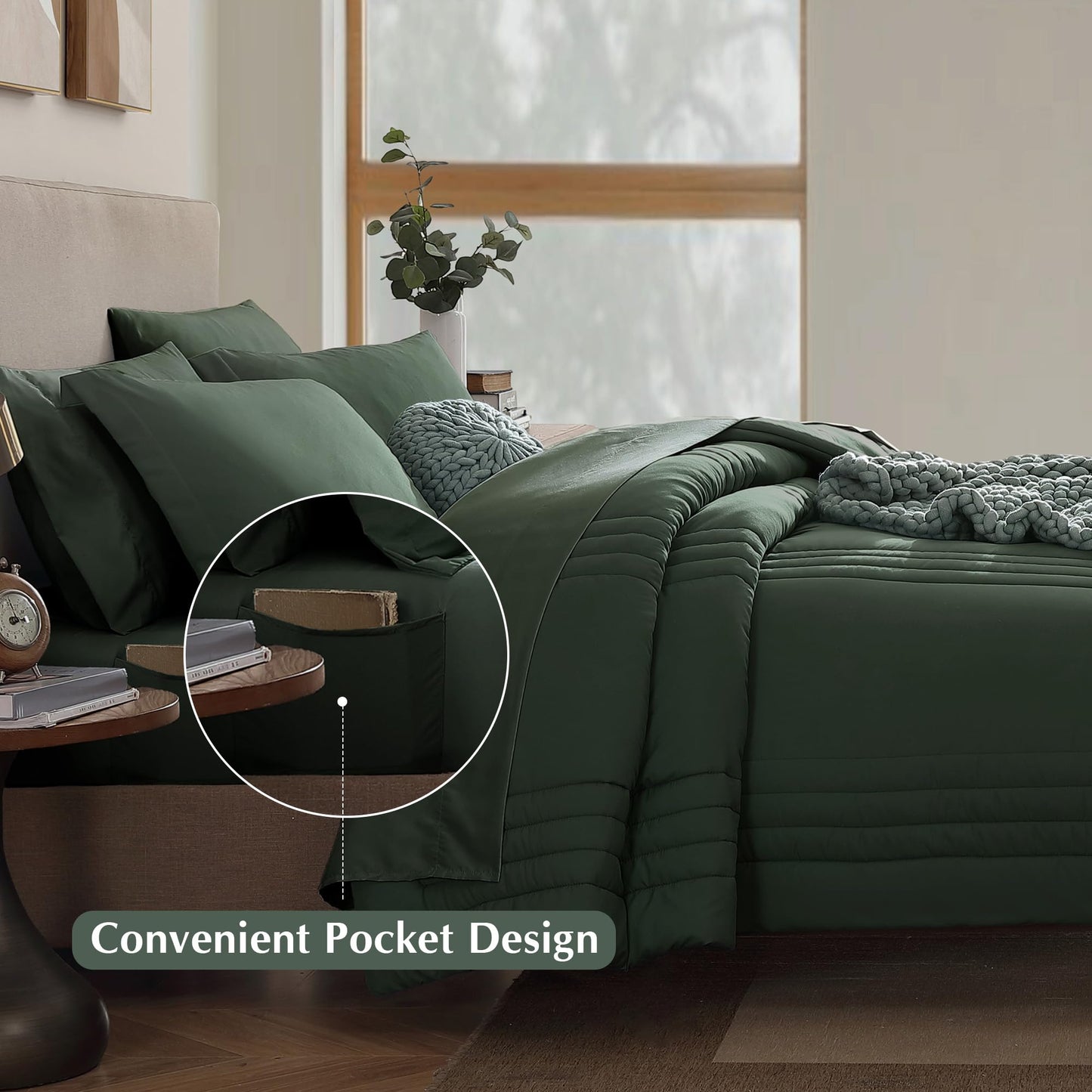 Monbix Queen Comforter Set - 7 Pieces Deep Forest Bed in a Bag Queen Bedding Sets with Comforters, All Seasons Comforter Bed Set with Sheets, Pillowcases & Shams