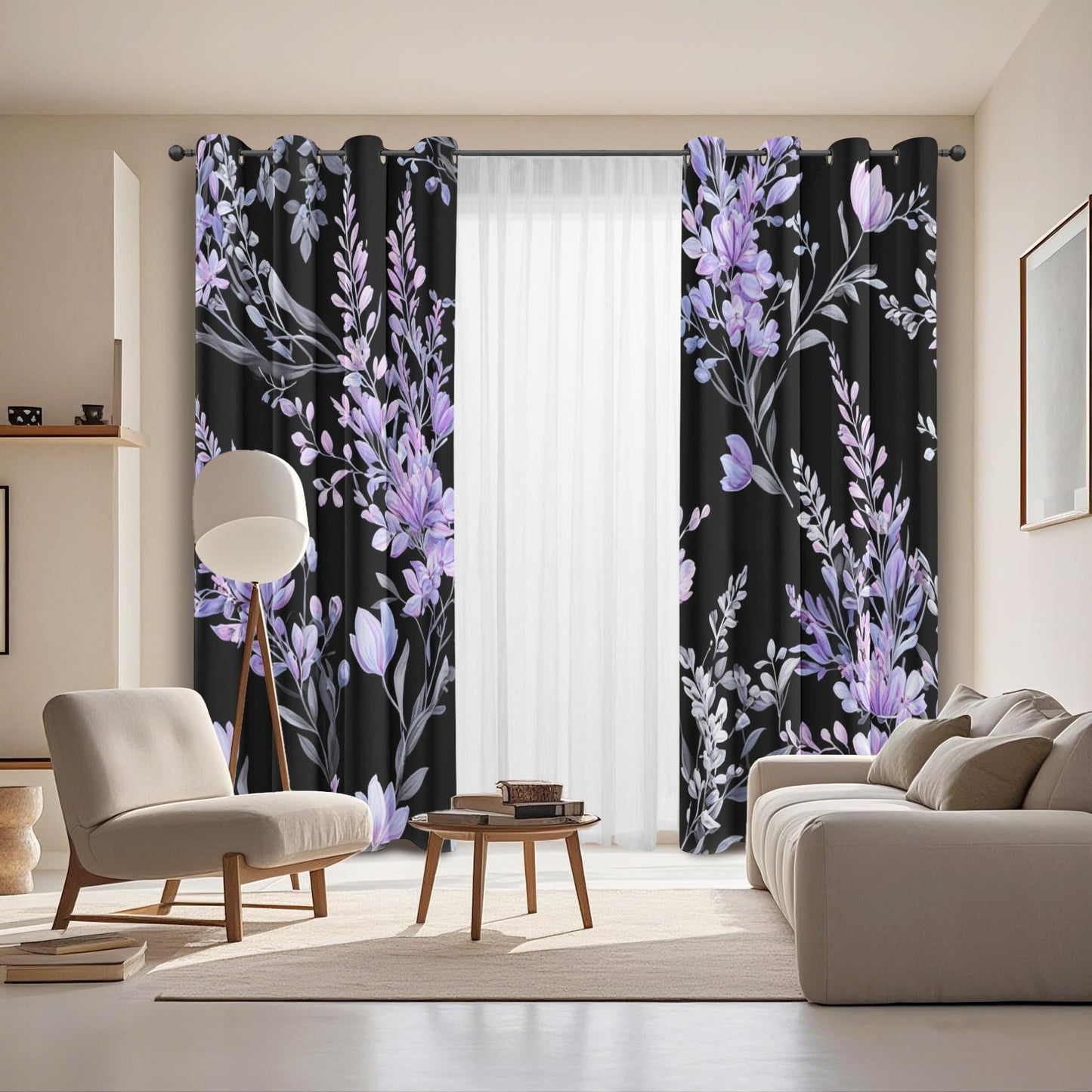 Lavender Blackout Curtains for Bedroom Living Room Purple Flower