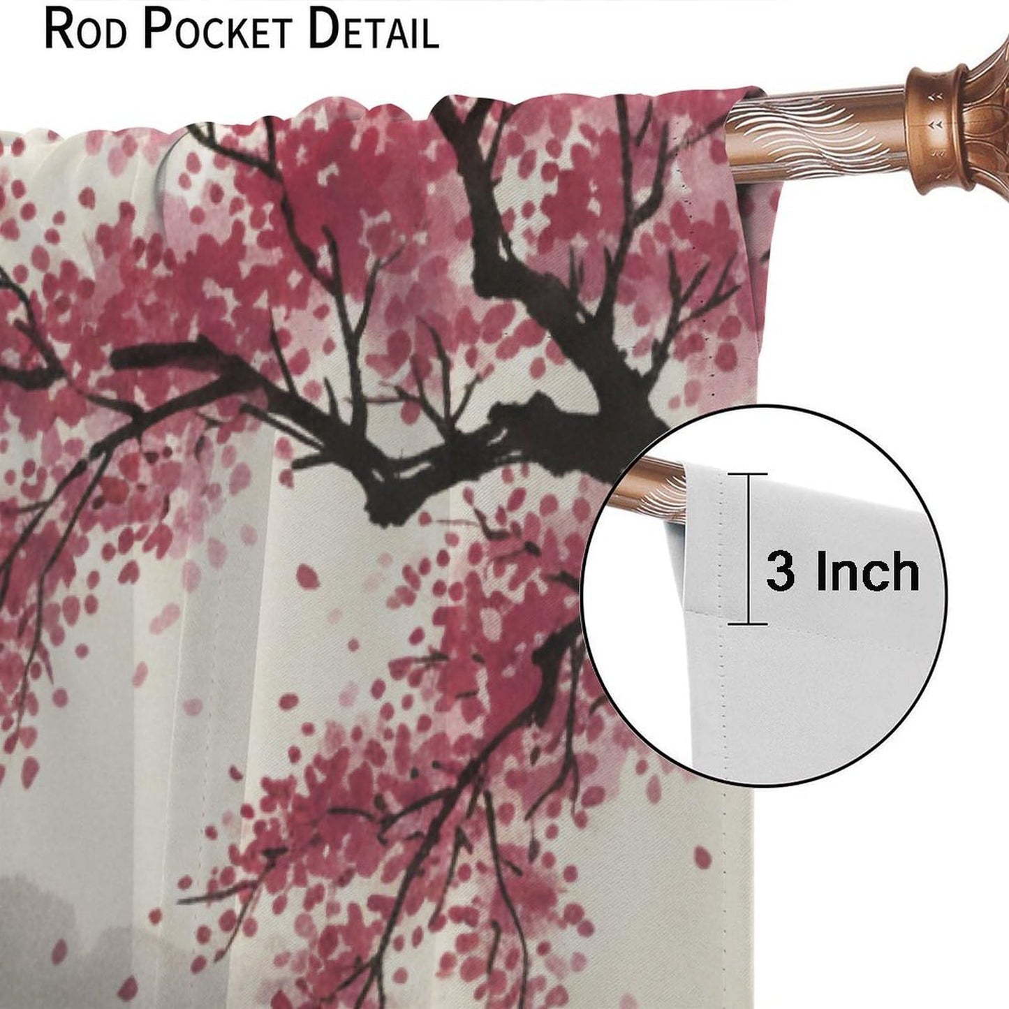 PHTAYOT Oriental Japanese Curtains Traditional Ink Painting Nature Landscape Mountains Cherry Blossoms Pattern Decor Window Treatments for Bedroom Living Room,2 Panels Set,42x45 Inch