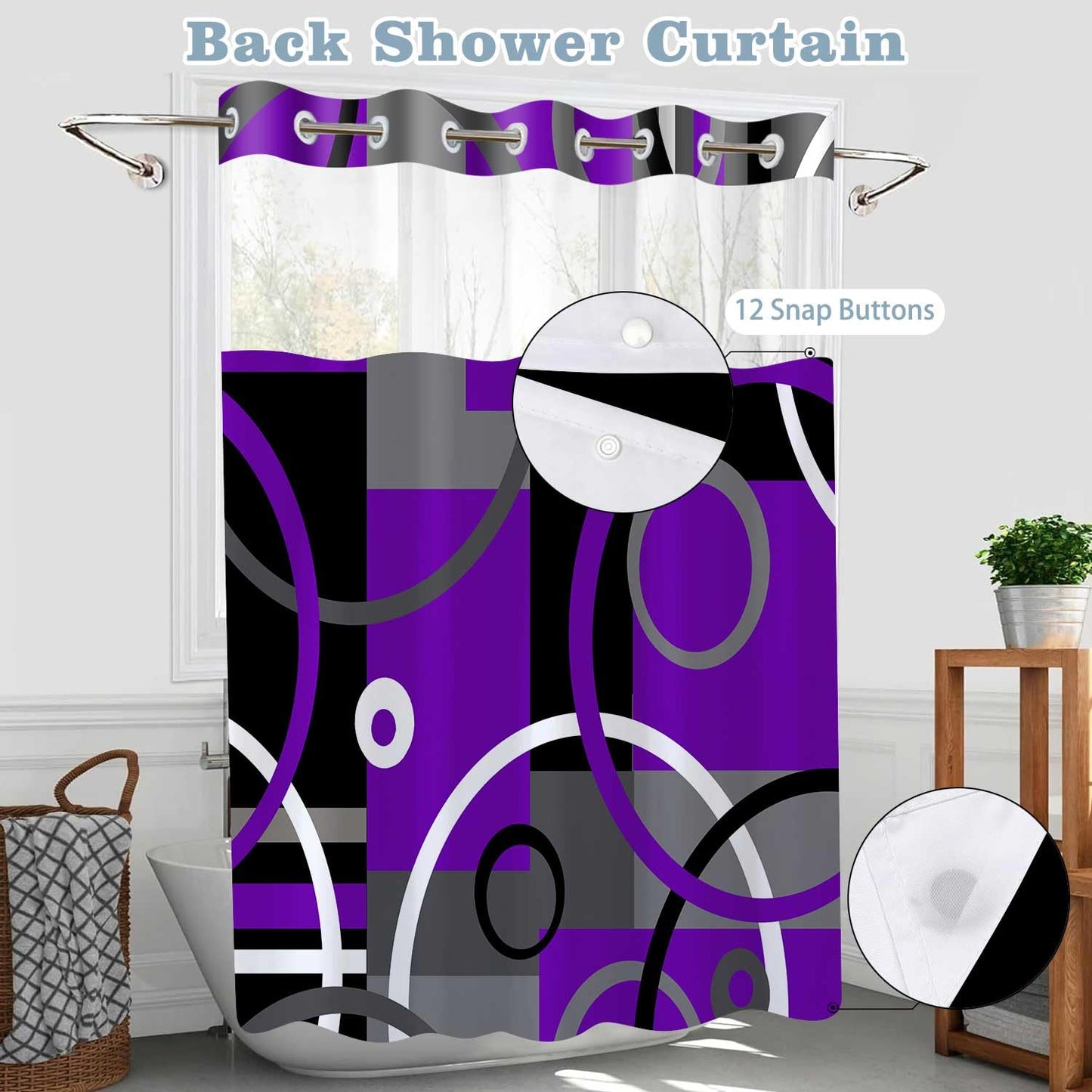 Geometry No Hook Shower Curtain Set 71x74 Inches Modern Boho Simple Abstraction Style Hookless Shower Curtain for Men and Women Bright Bathroom Decoration（Purple） SYLDWMN2GM
