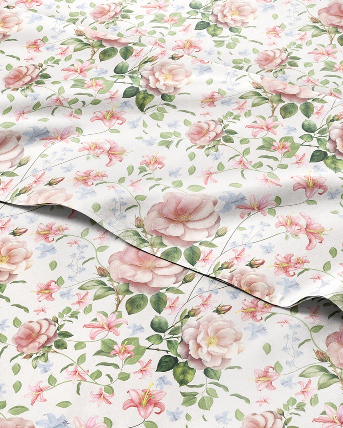 Floral Sheets - Pink Floral Rose Bed Sheet Set - 1 Flat, 1 Fitted & 2 Pillowcases w/ Deep Pockets - Comfy, Wrinkle & Fade Free Boho Botanical Bedding - Ultra-Soft, Breathable & Cooling - King Size New