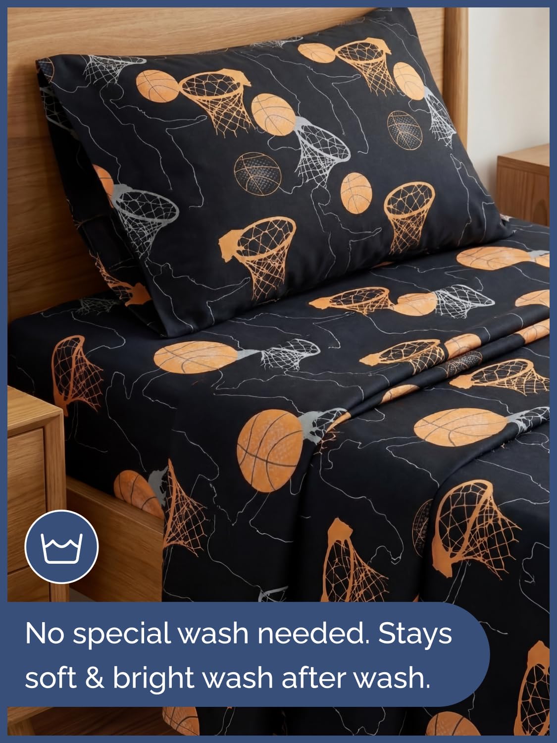 CGK Unlimited Kids Halloween Hoops Twin 3 Piece Sheet Set - Boys, Girls, Teens, Toddler - Easy Fit Deep Pockets - Soft, Cooling & Breathable Sheets - Cute, Cozy, Fade & Wrinkle Free - Machine Washable