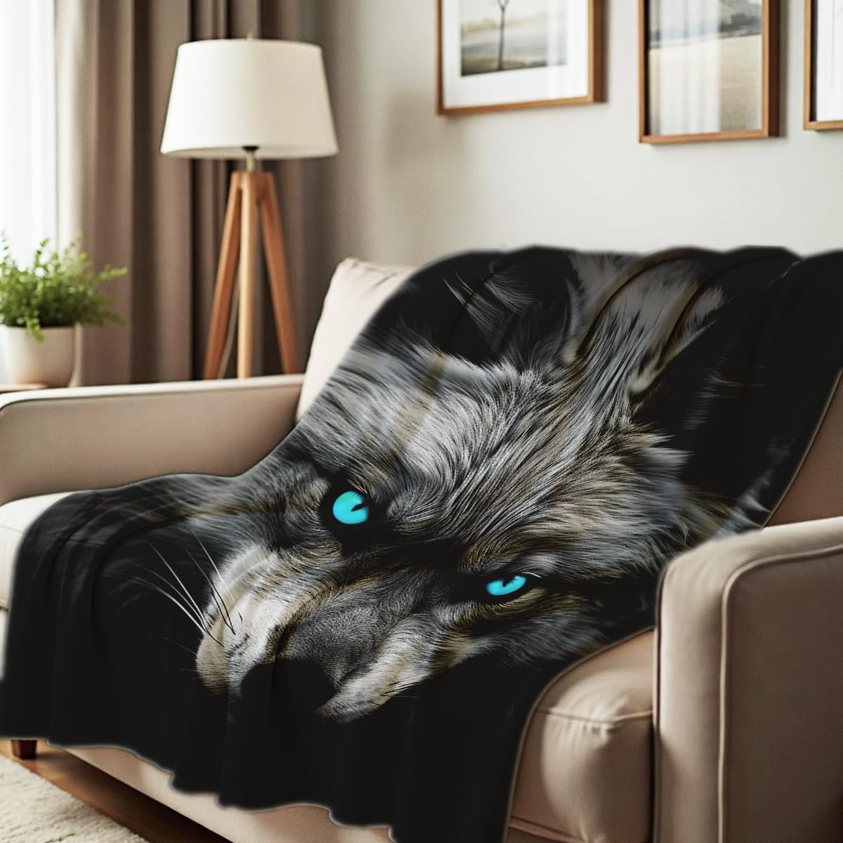 HUNXIAOJ Printed Bed Blanket Black and Blue Wild Animal Throw Fox Flannel Blankets Queen Size Blankets for Men Boy Bed Sofa Office Chair Blanket (49"x59")