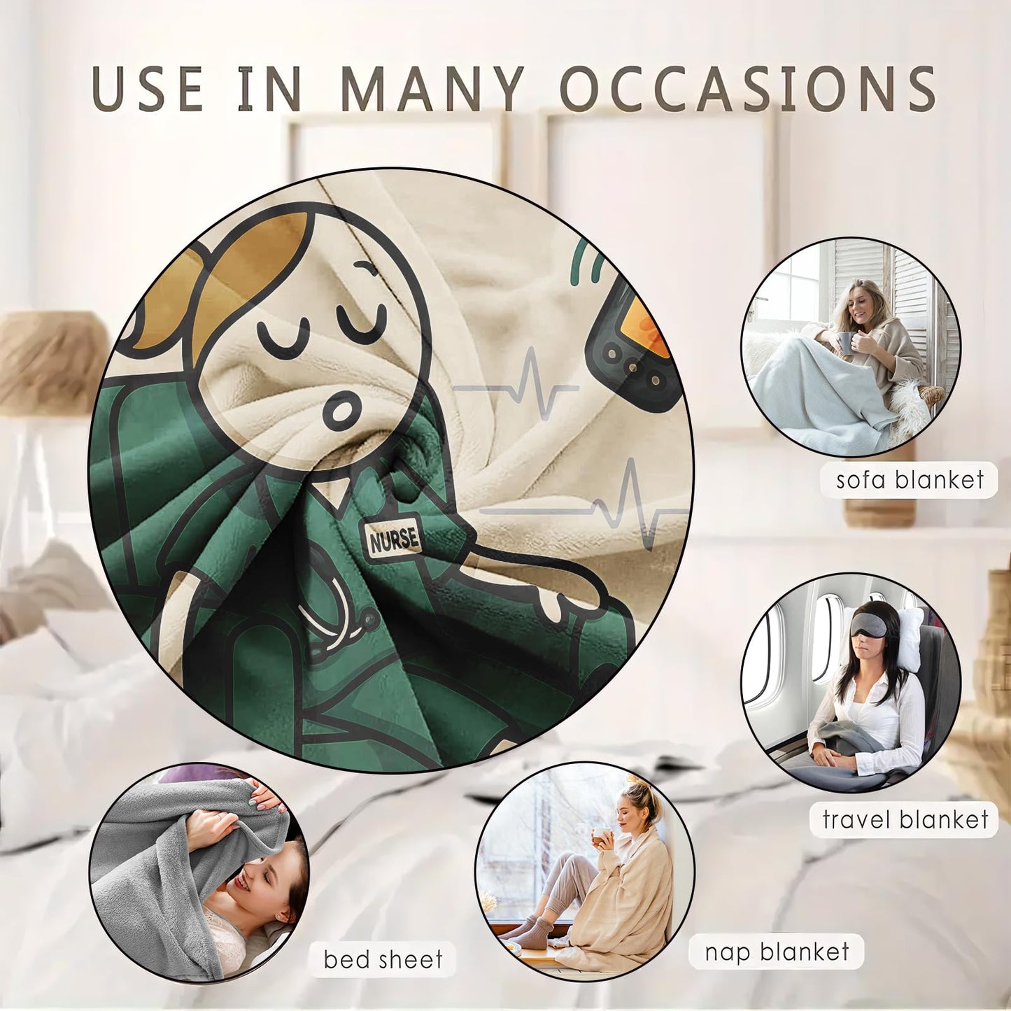 LuxeCove Nurse Blanket Gift, Recharge Humor Throw for RN LPN CNA NP, Nurses Week & Graduation Appreciation, Funny Cozy Couch Decor for Women & Men, Nursing Student Gift, 50'' x 60''