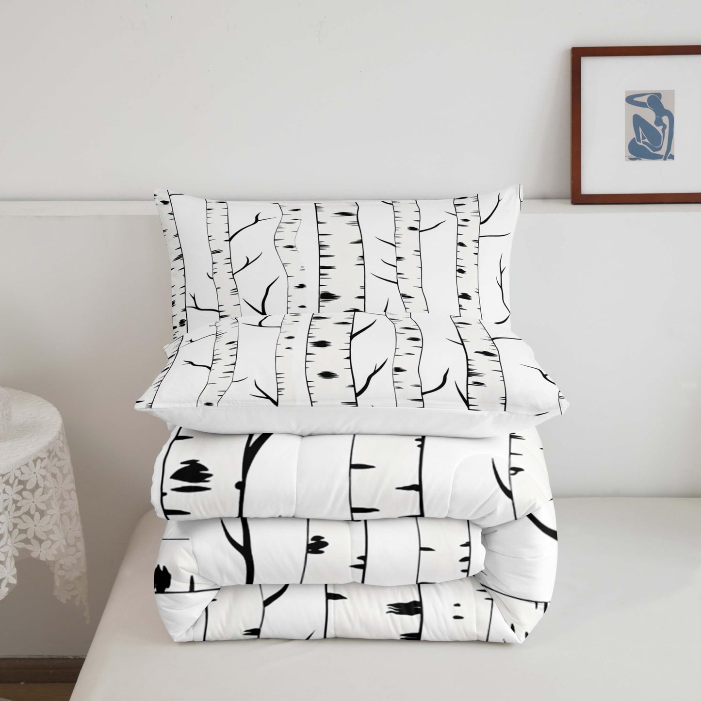 jejeloiu Tree Branches Bedding Set Full Size Kids Botanical Comforter for Boys Girls Nature Comforter Set Black White Duvet Set Room Decorations Quilt Set