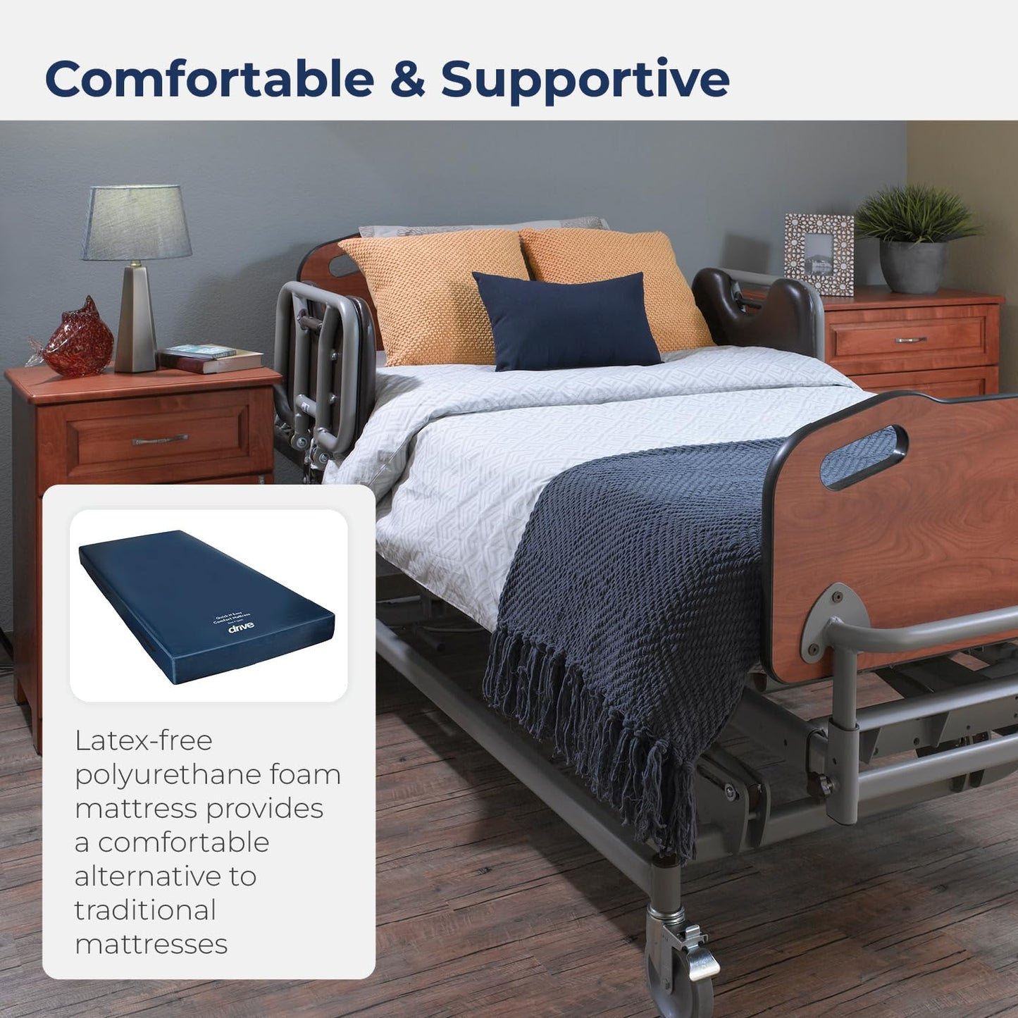 Drive Medical 15076 Decompressing Foam Mattress, Pressure-Relief Support for Homecare & Hospital Beds, High-Density Foam with Removable Cover, 275 Weight Capacity, 80"L x 36"W x 8"H, Blue