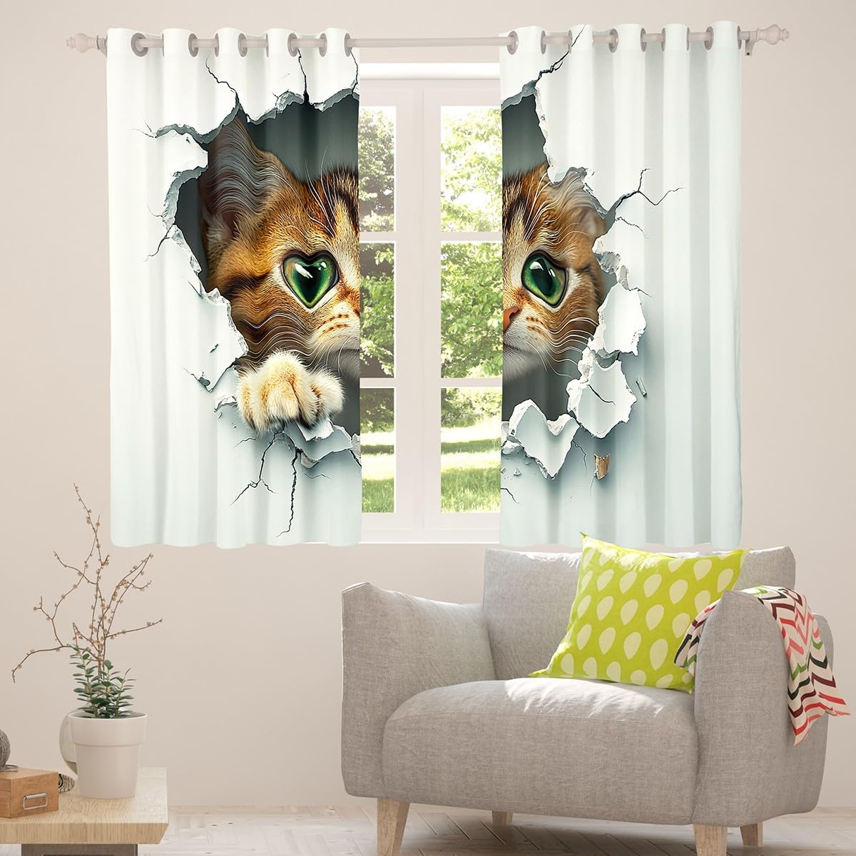 jejeloiu Cat Curtains for Bedroom Living Room (2 Panels, 38 x 45 Inch) Cats Print Darkening Dreapes Boys Girls Cute Kitten Blackout Curtains Animal Window Treatments Cat Lover's Gift